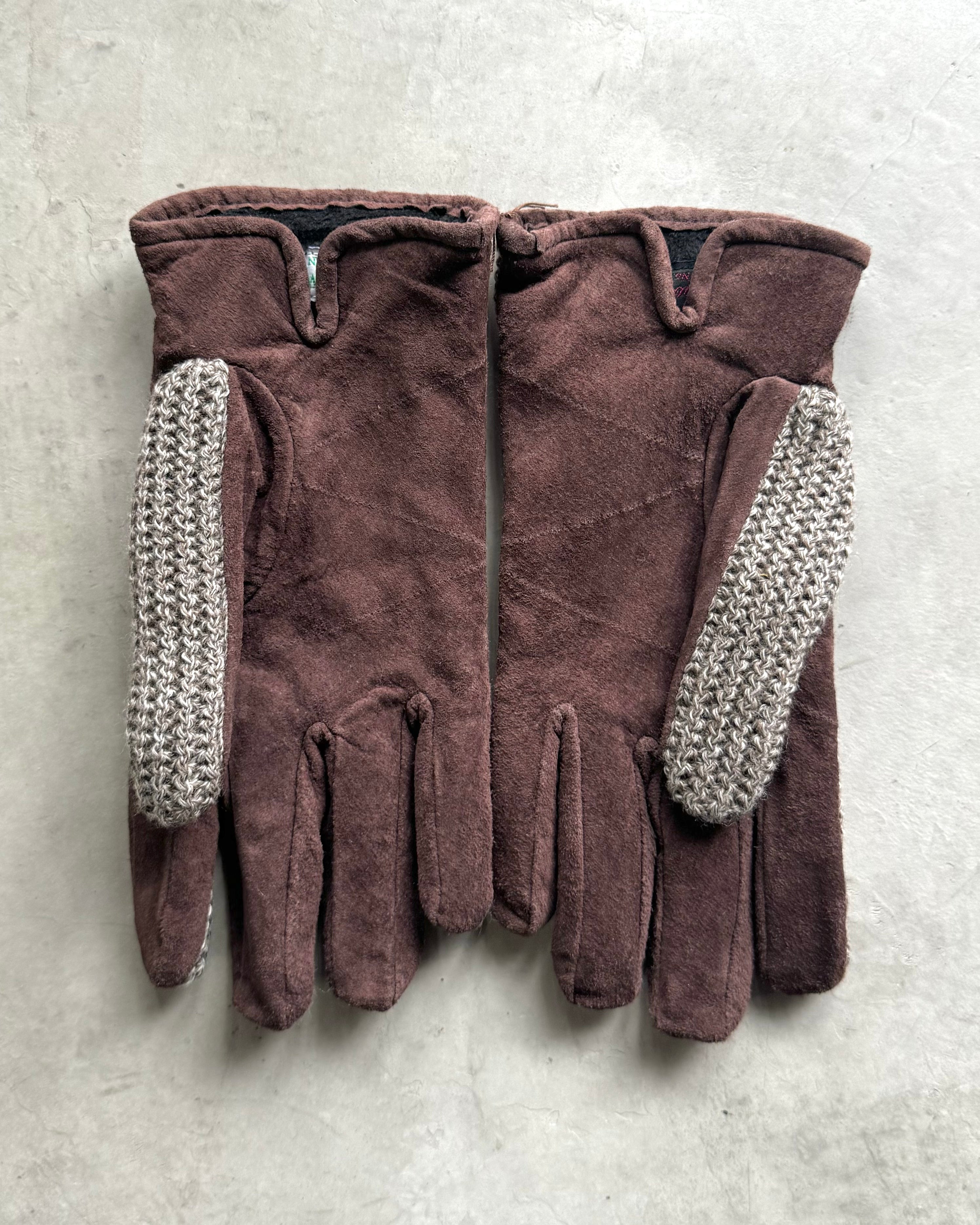 ANACHRONORM / Suede Knit Mix Glove by ISLAND KNIT WORKS - BROWN