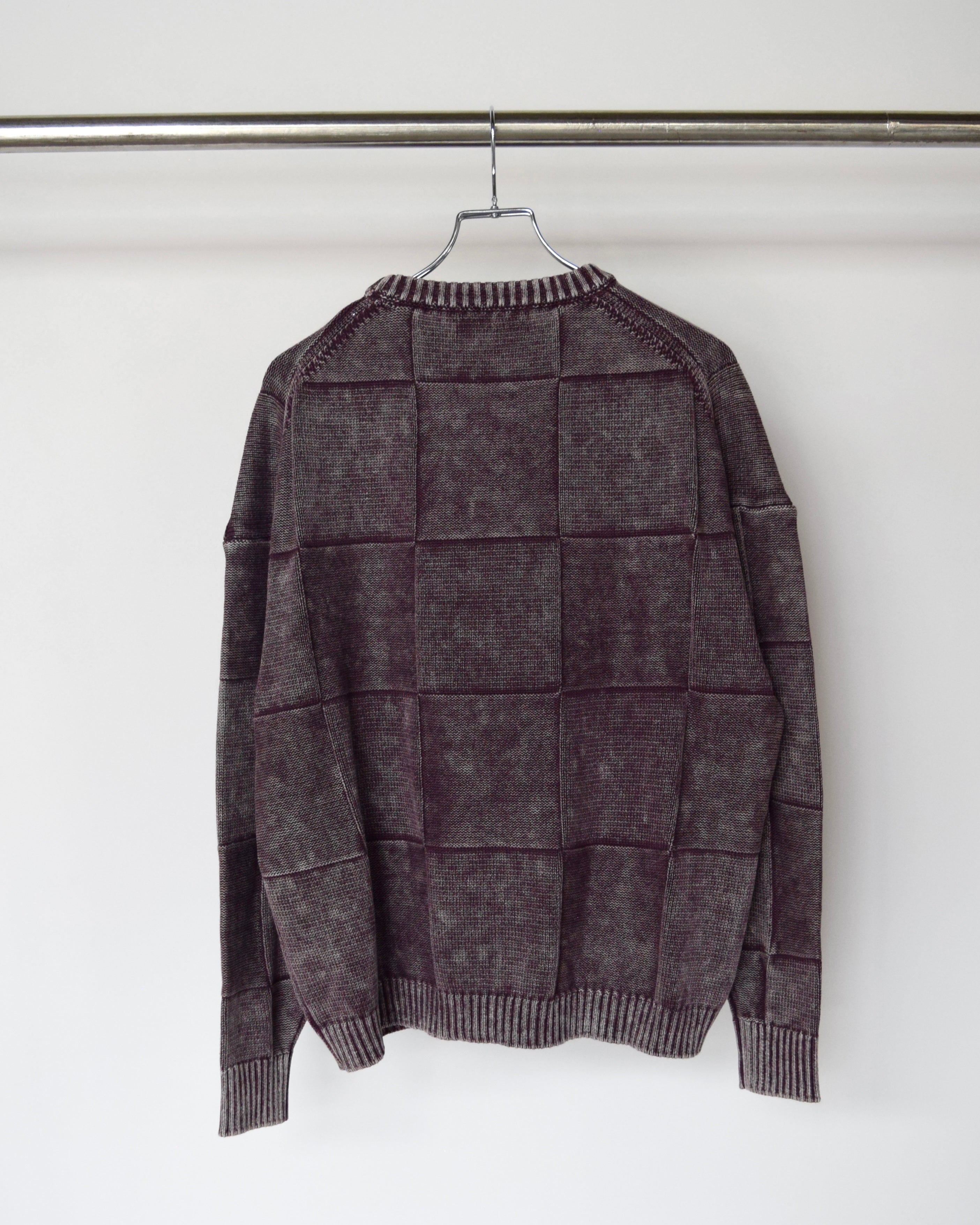 1000s thousands / ACID WASH CHECKERED SWEATER - PURPLE BROWN