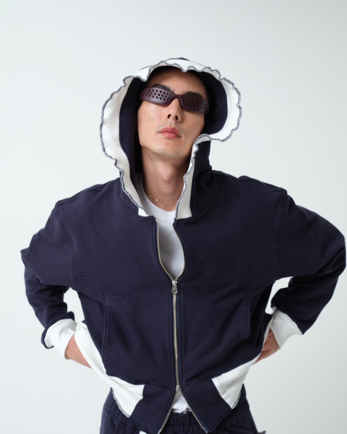 NICK GEAR / Frill Sweat Zip blouson - NAVY