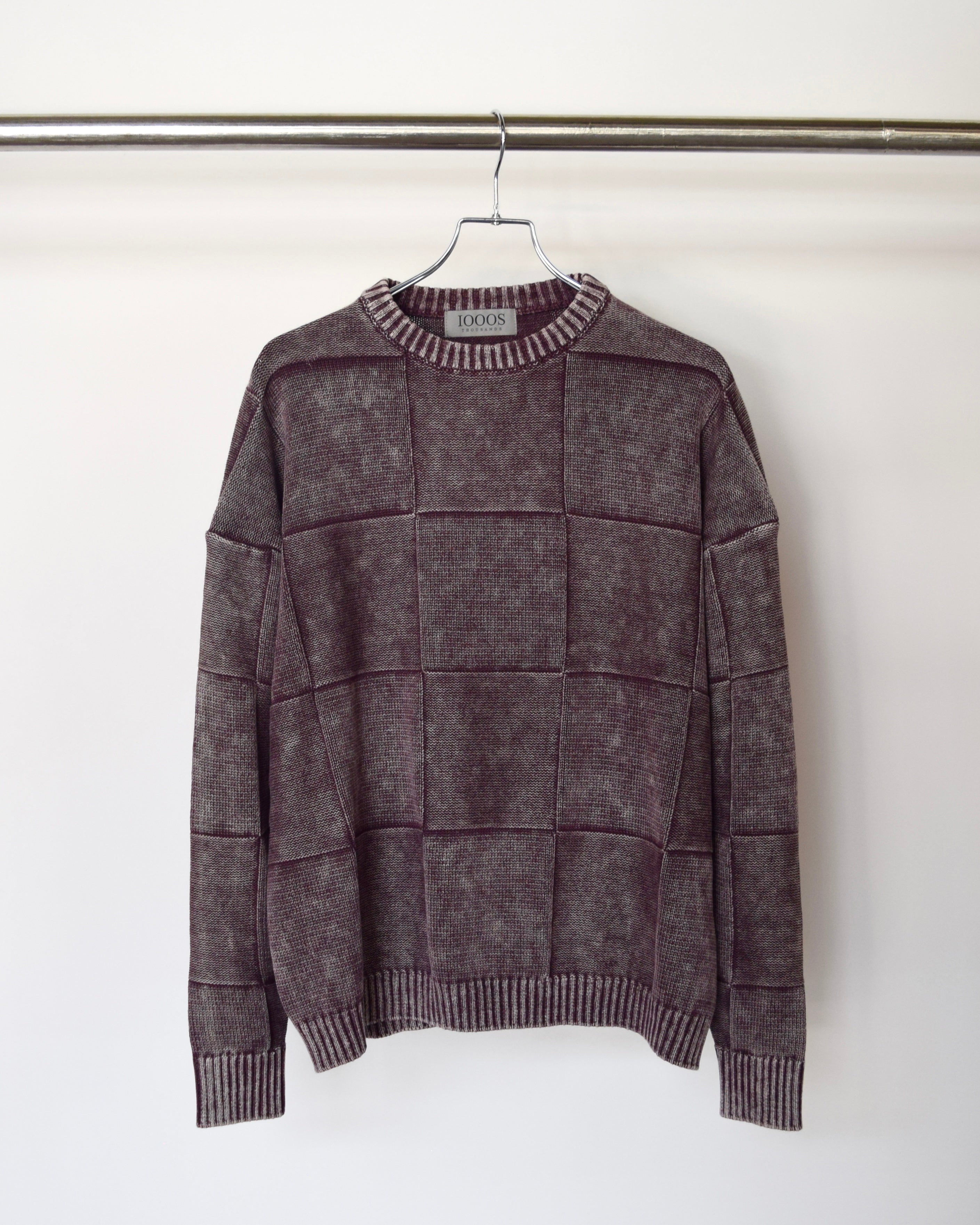 1000s thousands / ACID WASH CHECKERED SWEATER - PURPLE BROWN