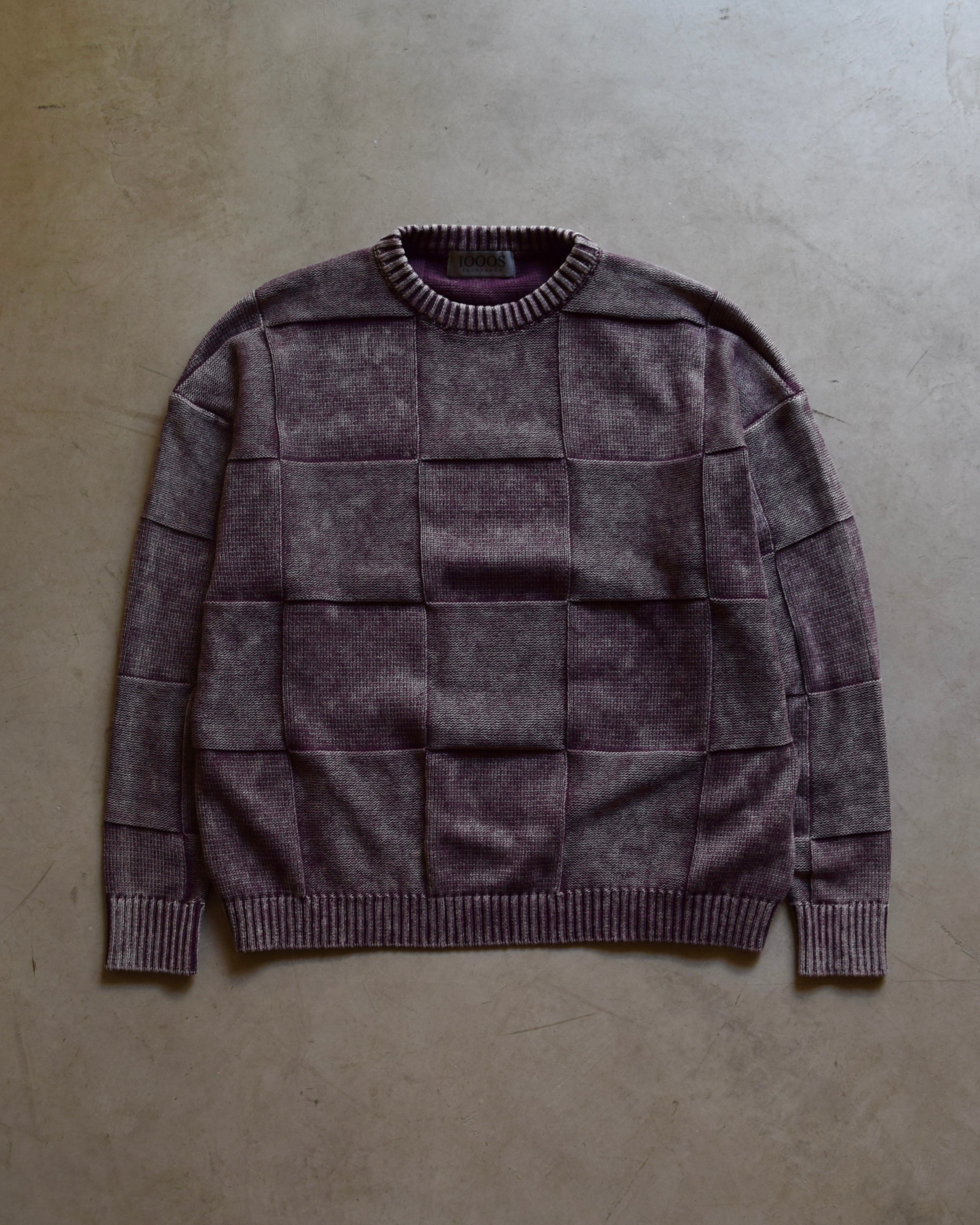 1000s thousands / ACID WASH CHECKERED SWEATER - PURPLE BROWN