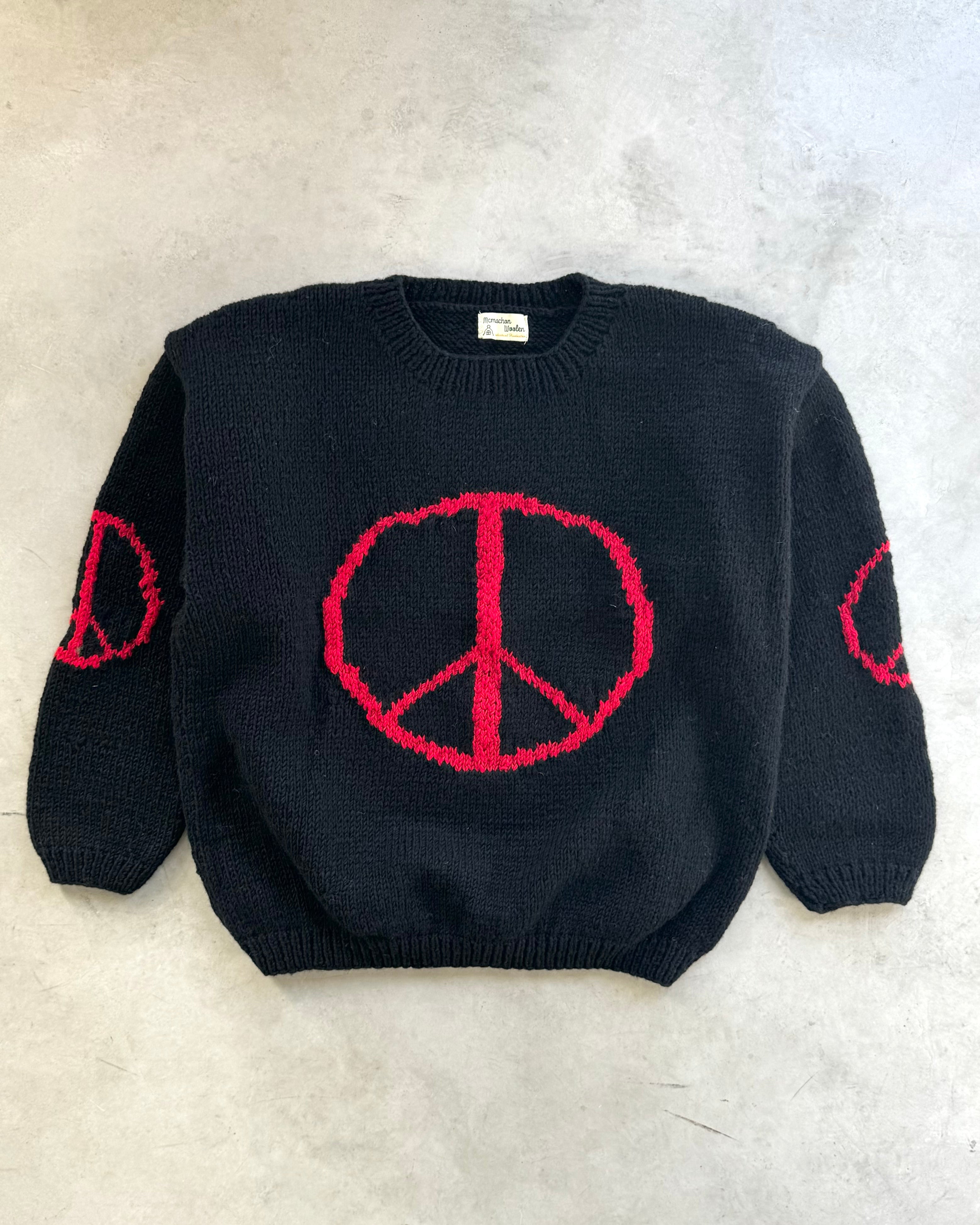 MacMahon Knitting Mills / Crew Neck Knit-Big Peace - BLACK