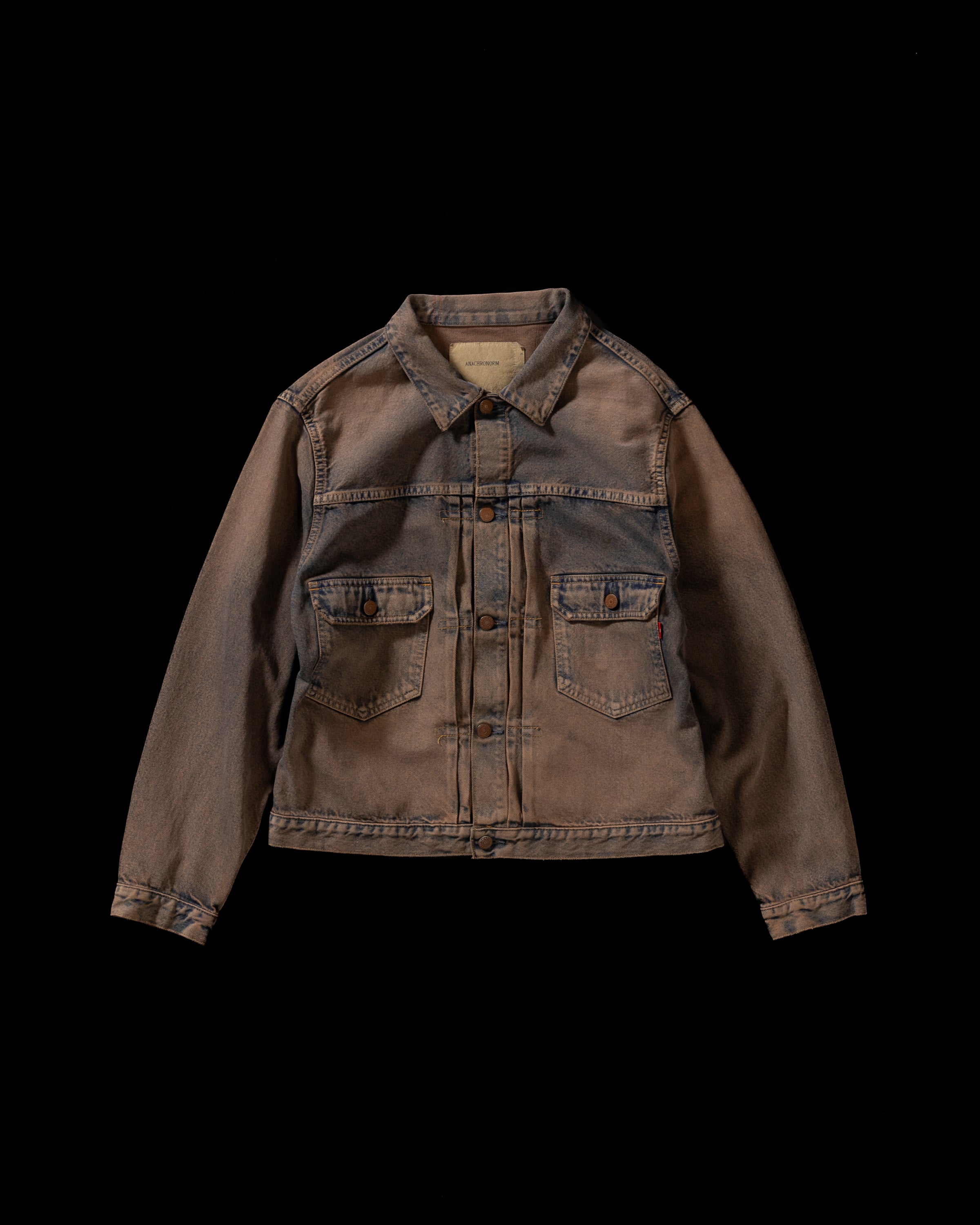 ANACHRONORM / COLOR DYED FRONT TUCK DENIM JACKET TYPE2 - INDIGO×BROWN