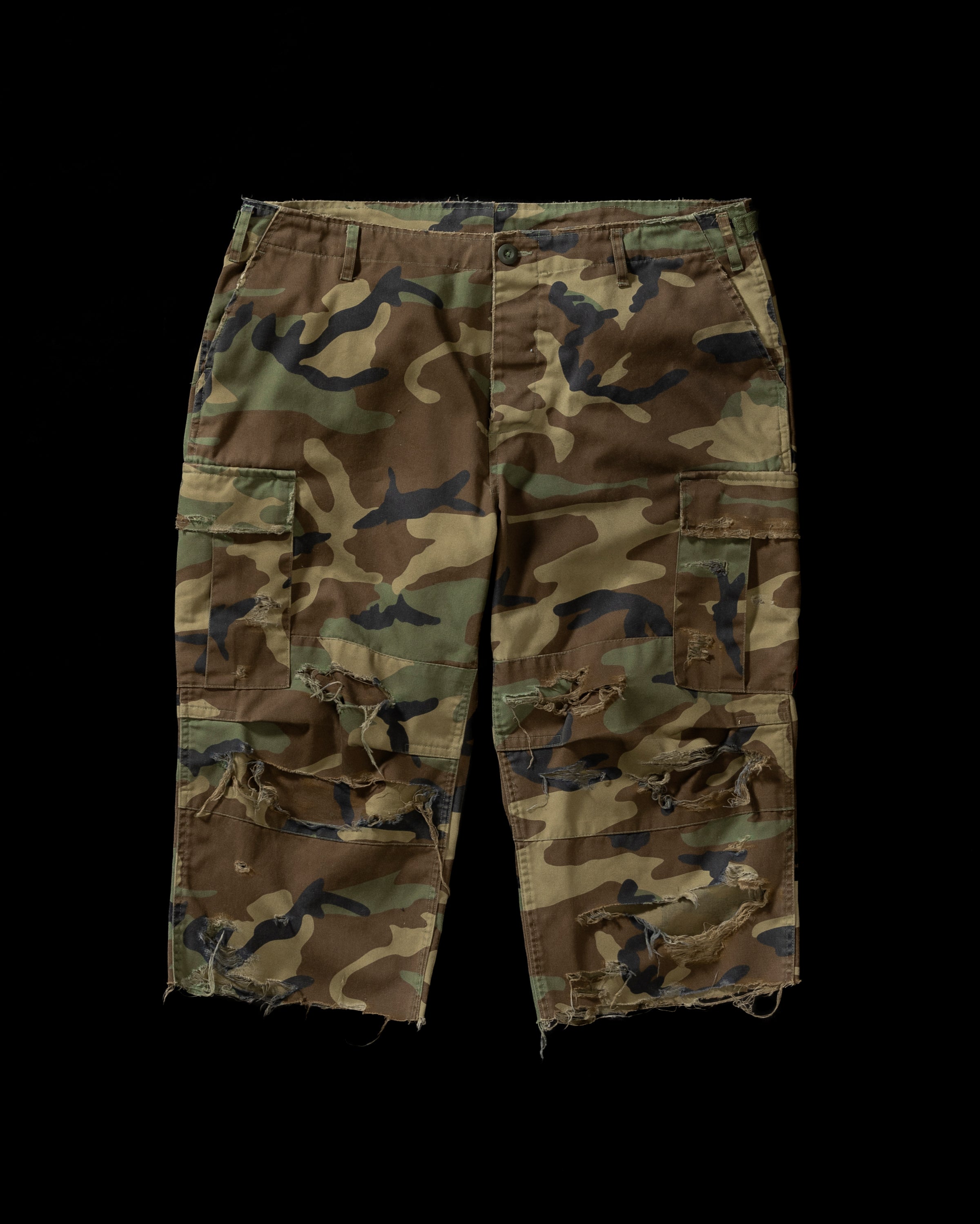 ANACHRONORM / CUT-OFF HARD DAMAGED B.D.U CAMO PANTS - WOODLAND