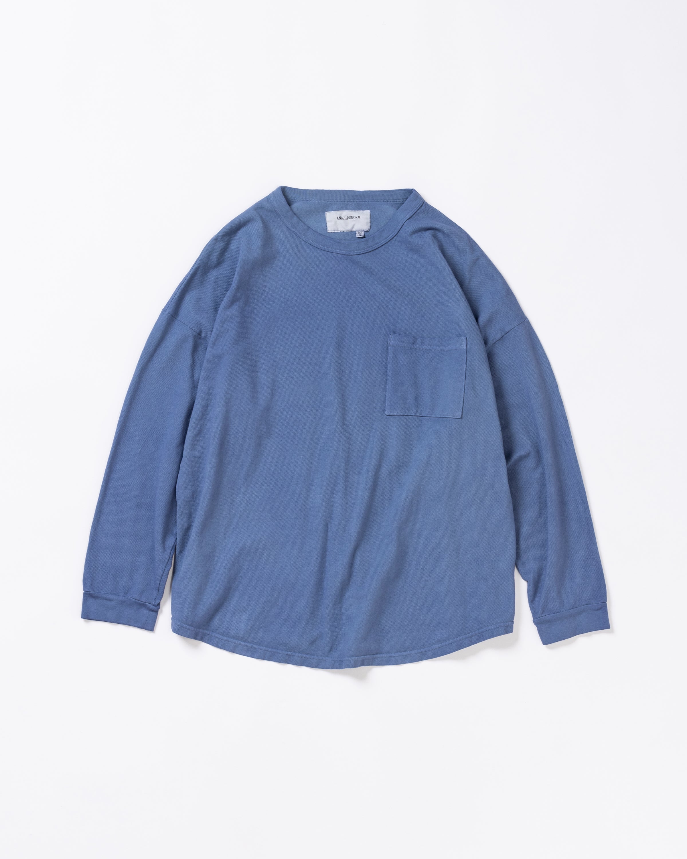 ANACHRONORM / MOSS STITCH POCKET L/S T-S - BLUE GRAY