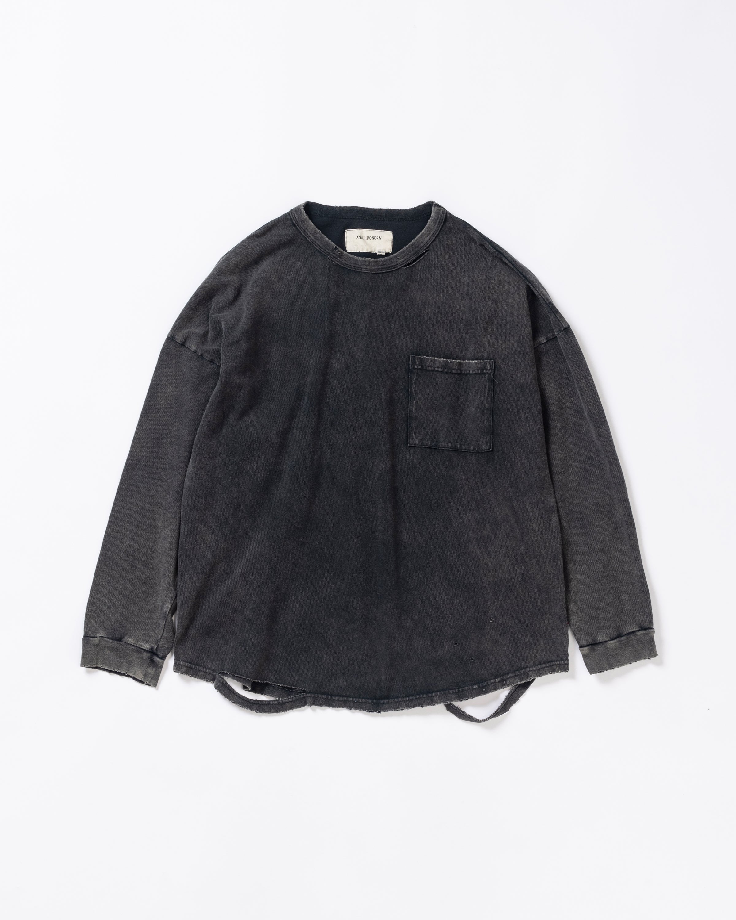 ANACHRONORM / MOSS STITCH DAMAGED POCKET L/S T-S - BLACK