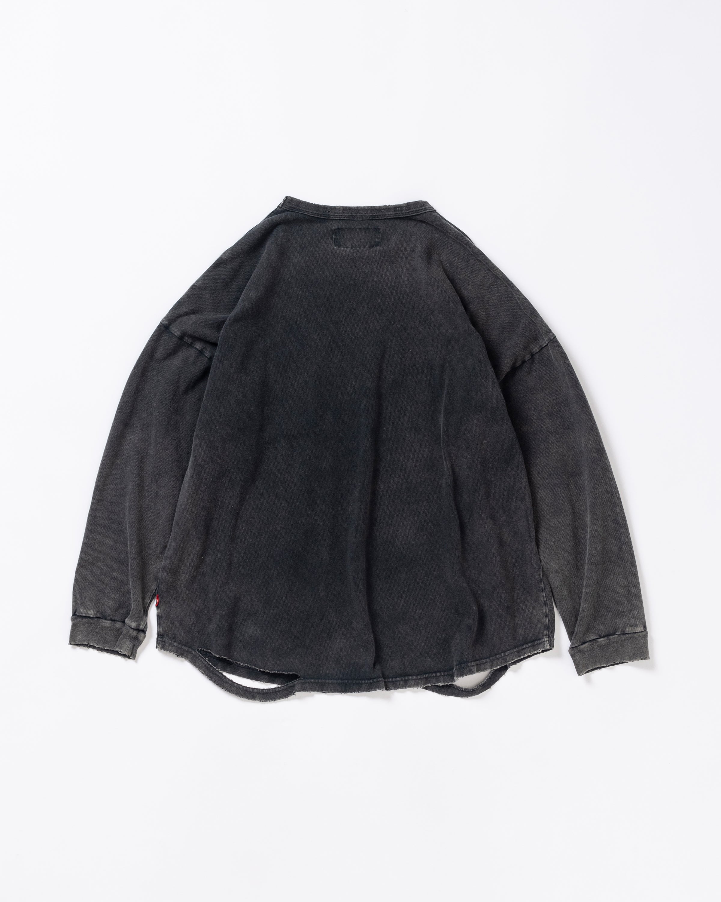 ANACHRONORM / MOSS STITCH DAMAGED POCKET L/S T-S - BLACK