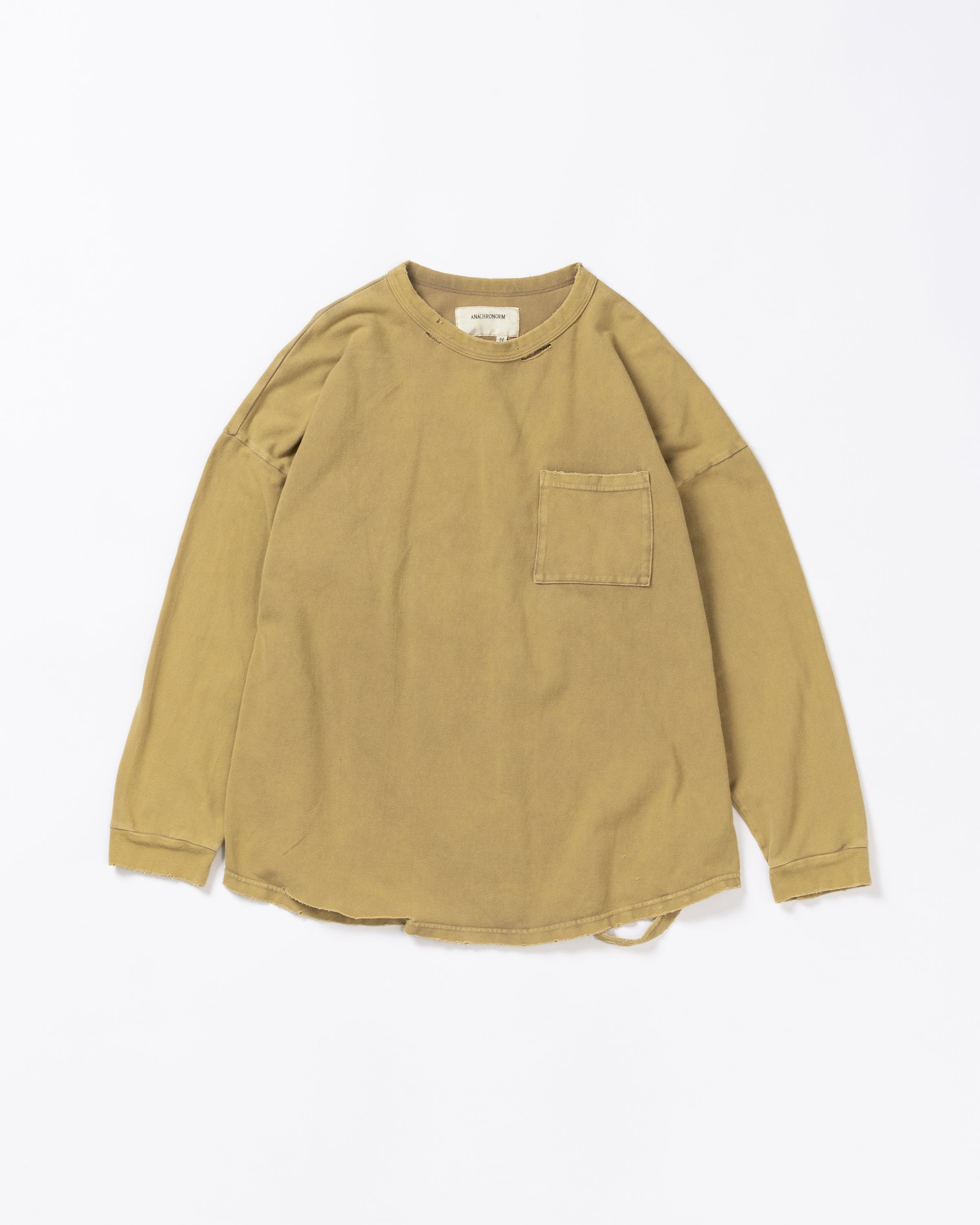 ANACHRONORM / MOSS STITCH DAMAGED POCKET L/S T-S - BROWN