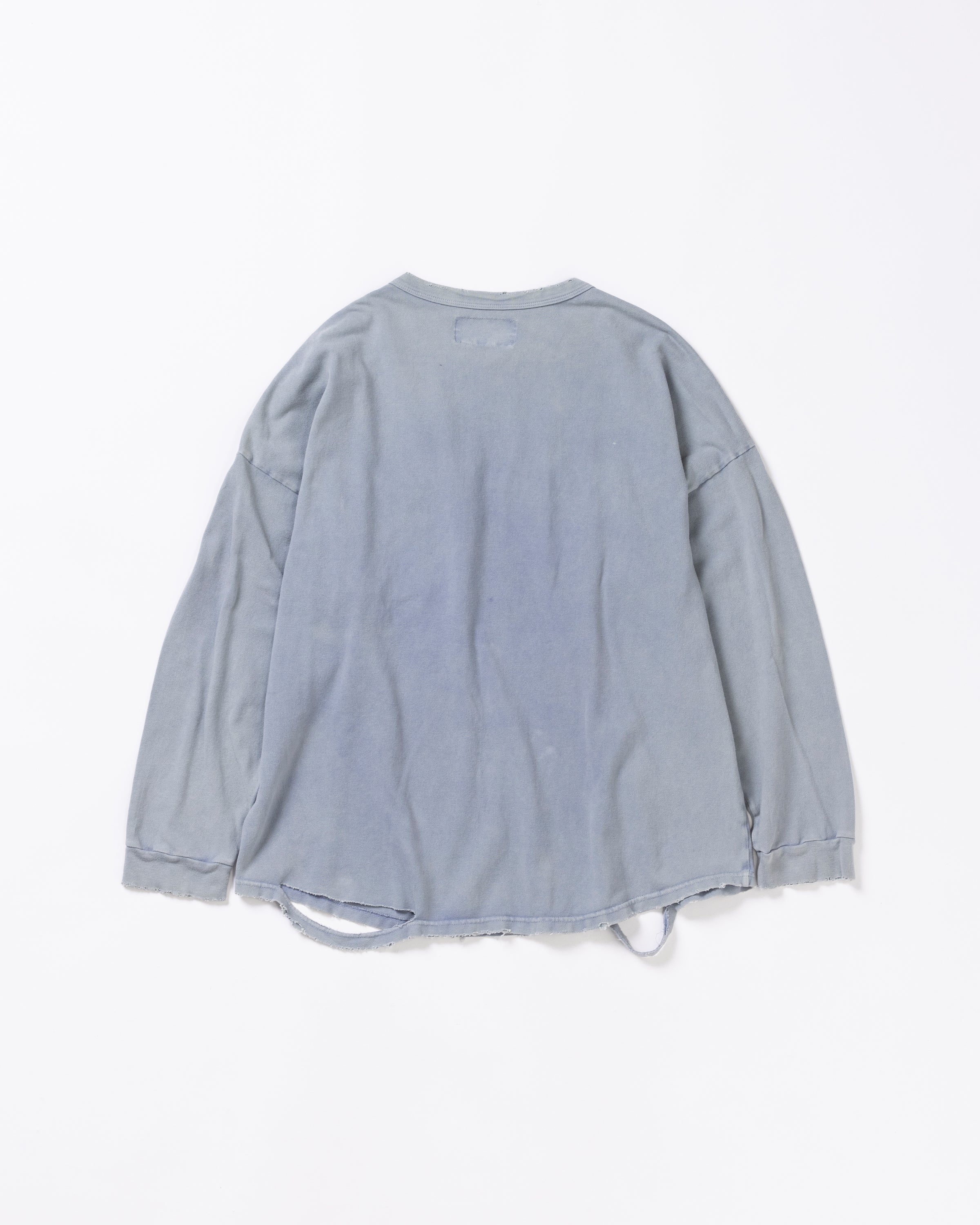ANACHRONORM / MOSS STITCH DAMAGED POCKET L/S T-S - BLUE GRAY
