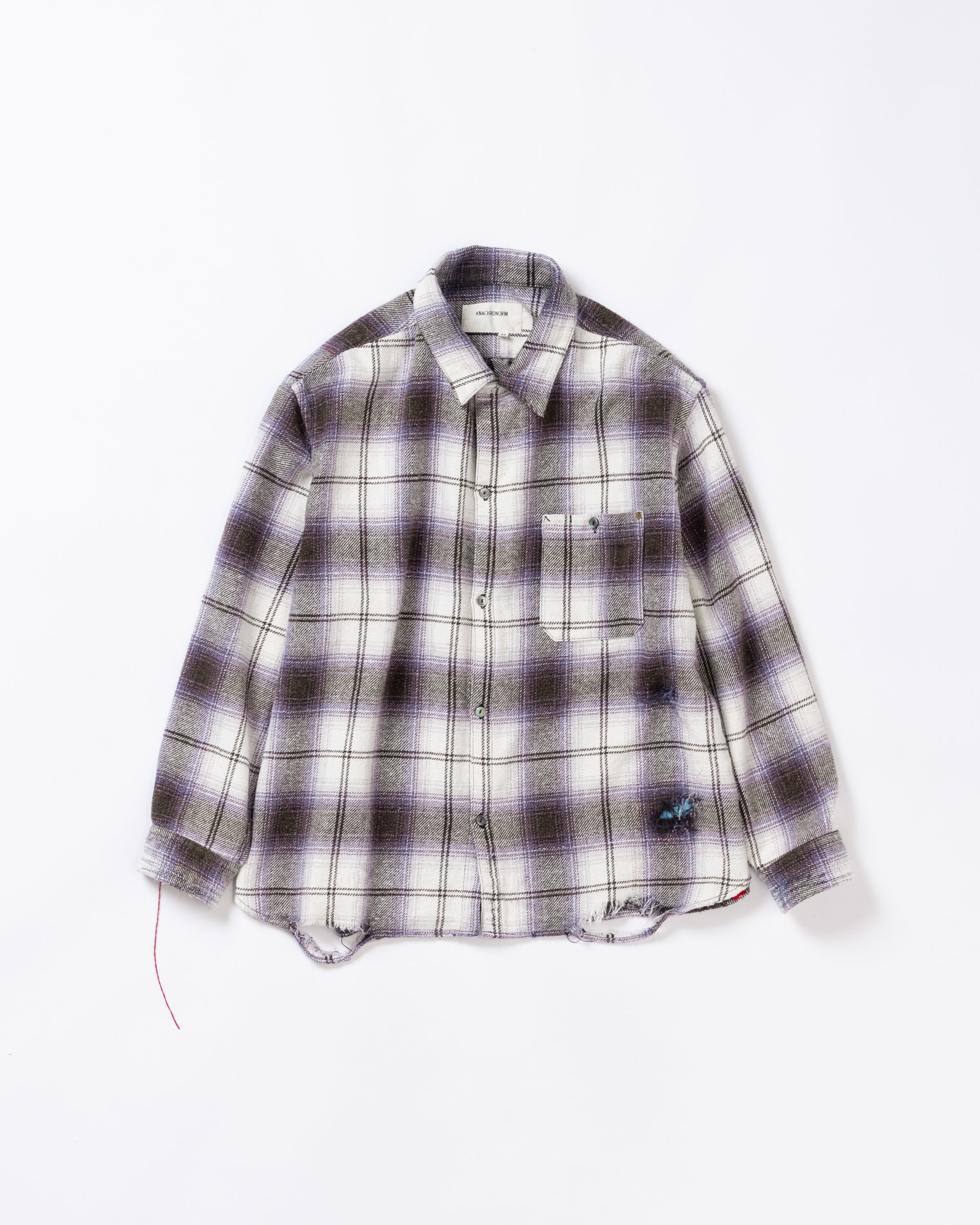 ANACHRONORM /OMBRE CHECK DAMAGED WIDE FLANNEL SHIRTS