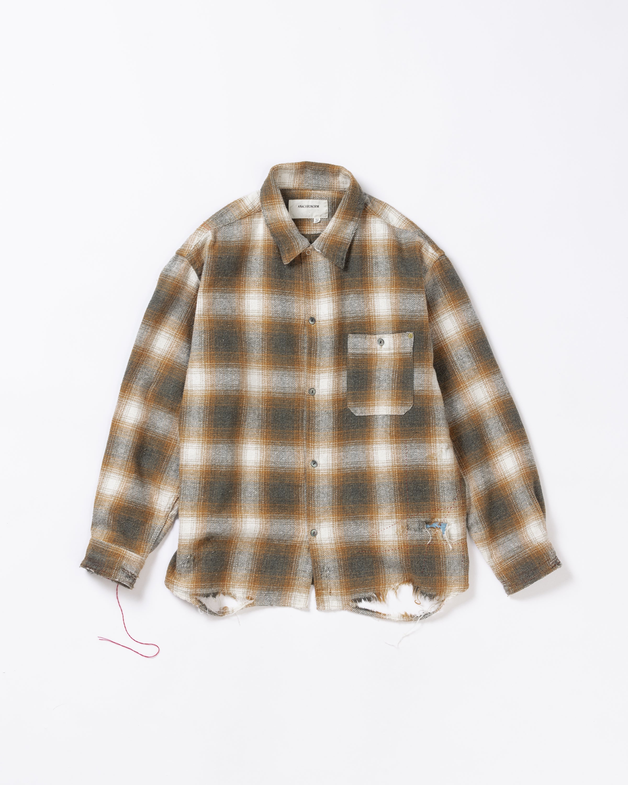 ANACHRONORM /OMBRE CHECK DAMAGED WIDE FLANNEL SHIRTS YELLOW×GREEN