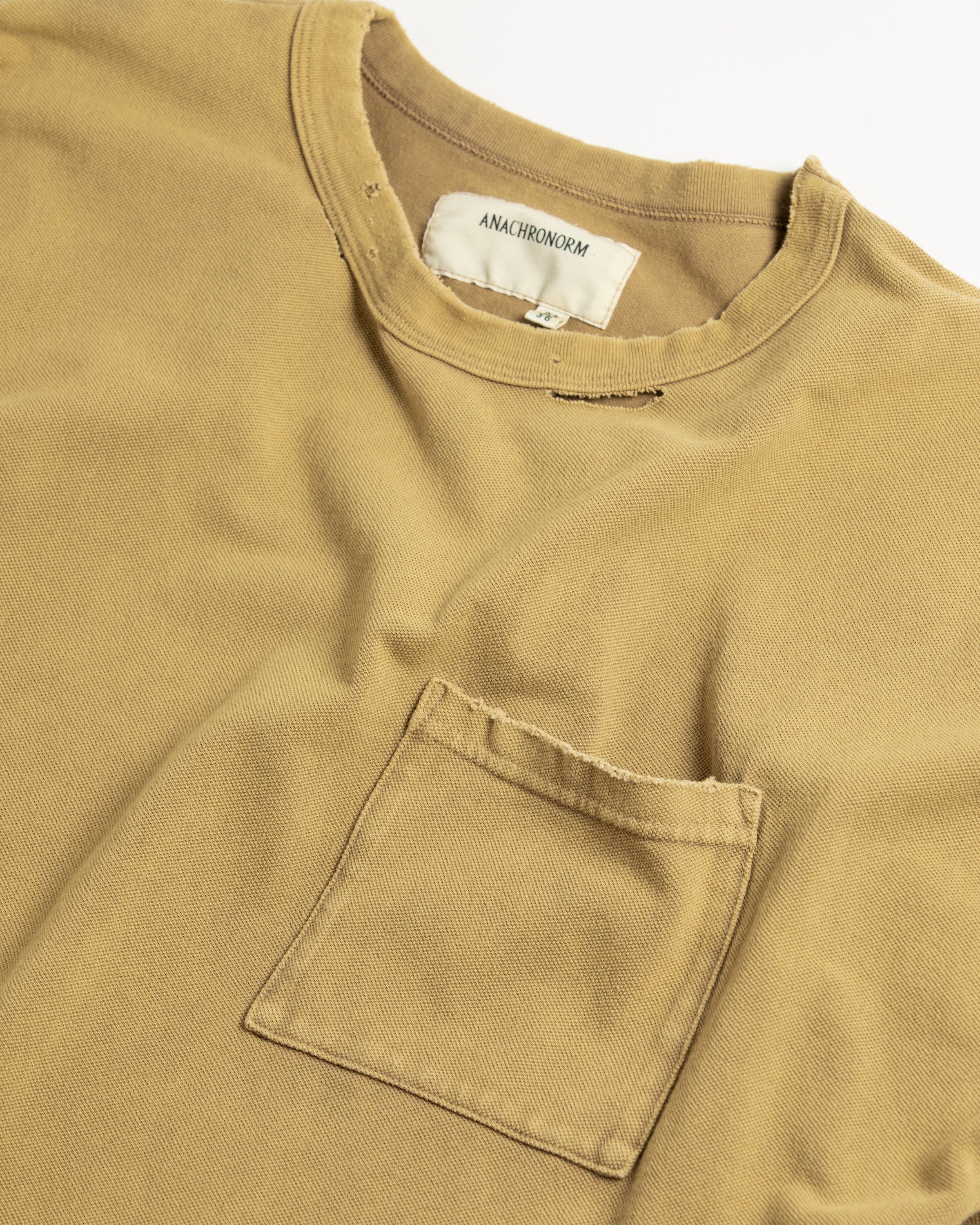 ANACHRONORM / MOSS STITCH DAMAGED POCKET L/S T-S - BROWN