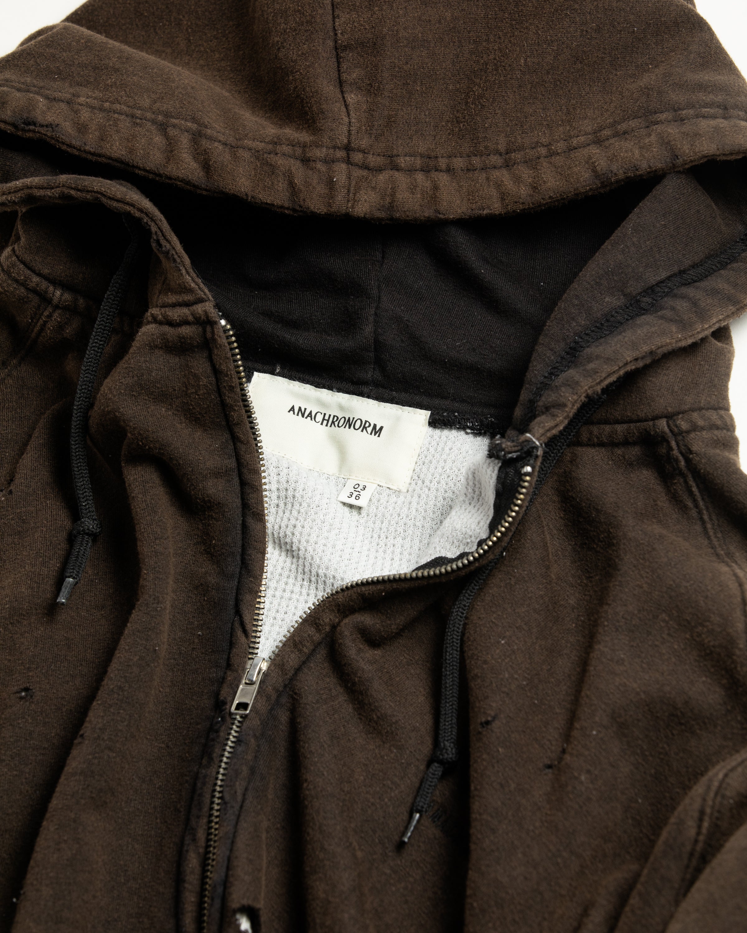 ANACHRONORM / HARD DAMAGED INNER WAFFLE SWEAT PARKA - BLACK
