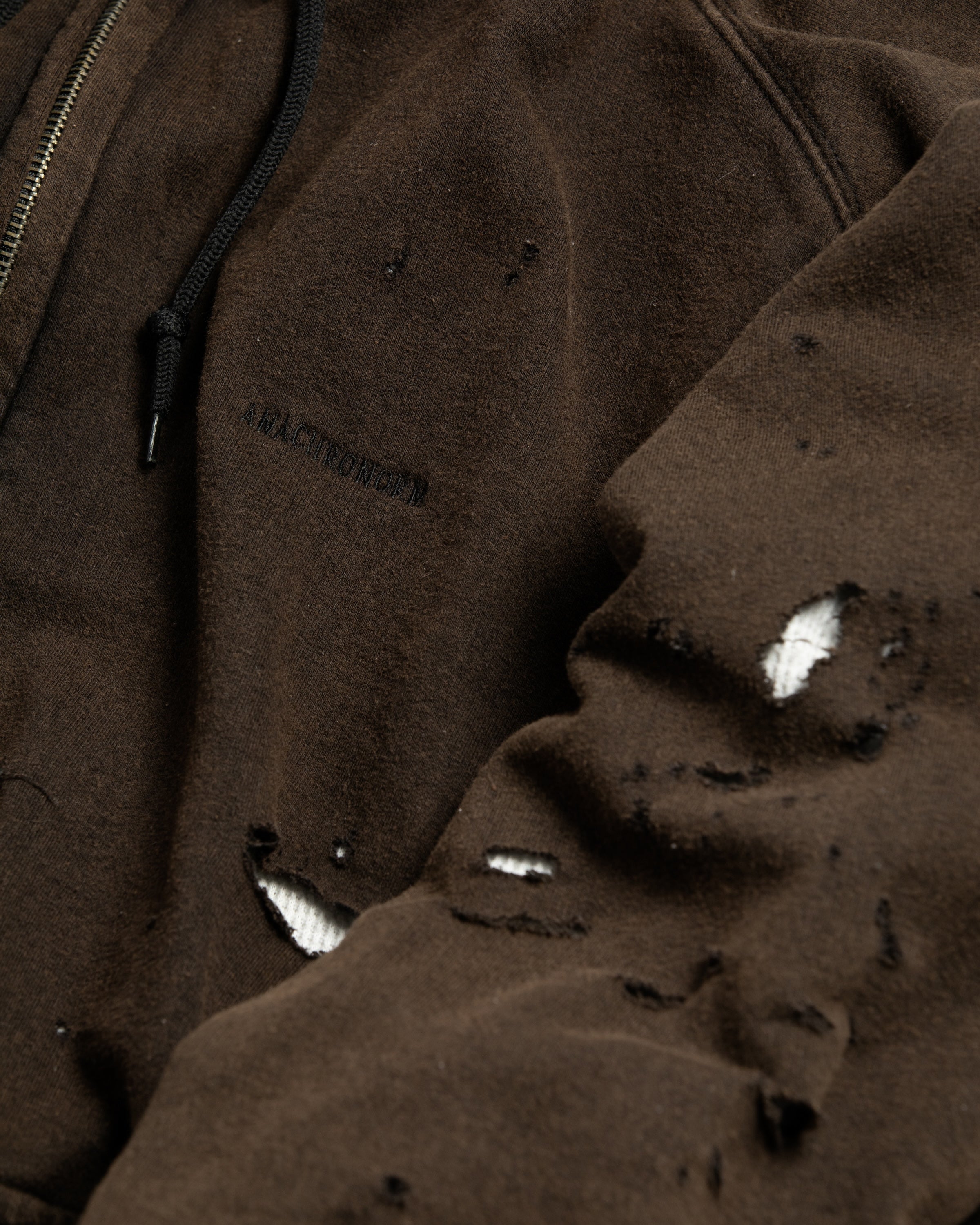 ANACHRONORM / HARD DAMAGED INNER WAFFLE SWEAT PARKA - BLACK