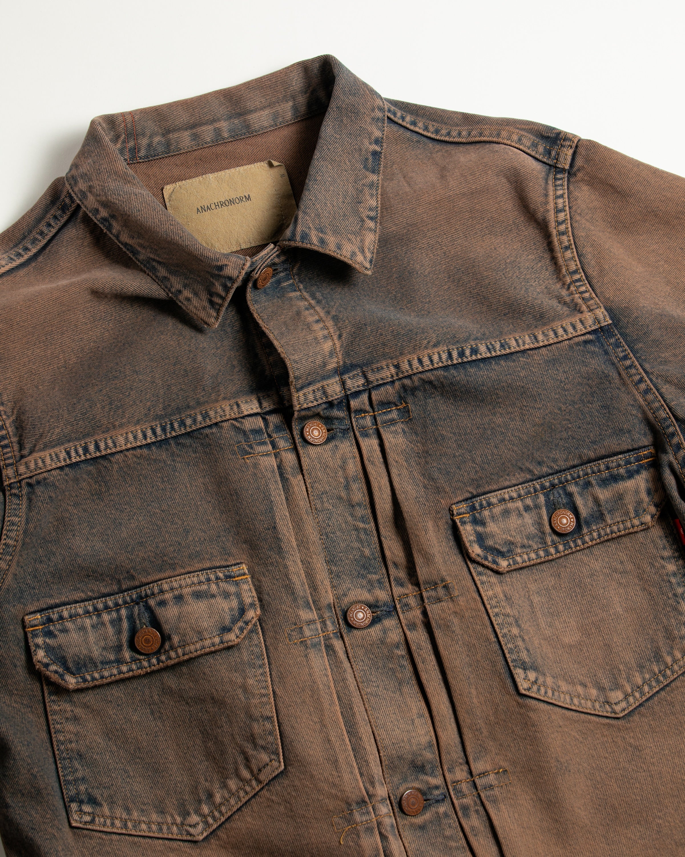 ANACHRONORM / COLOR DYED FRONT TUCK DENIM JACKET TYPE2 - INDIGO×BROWN