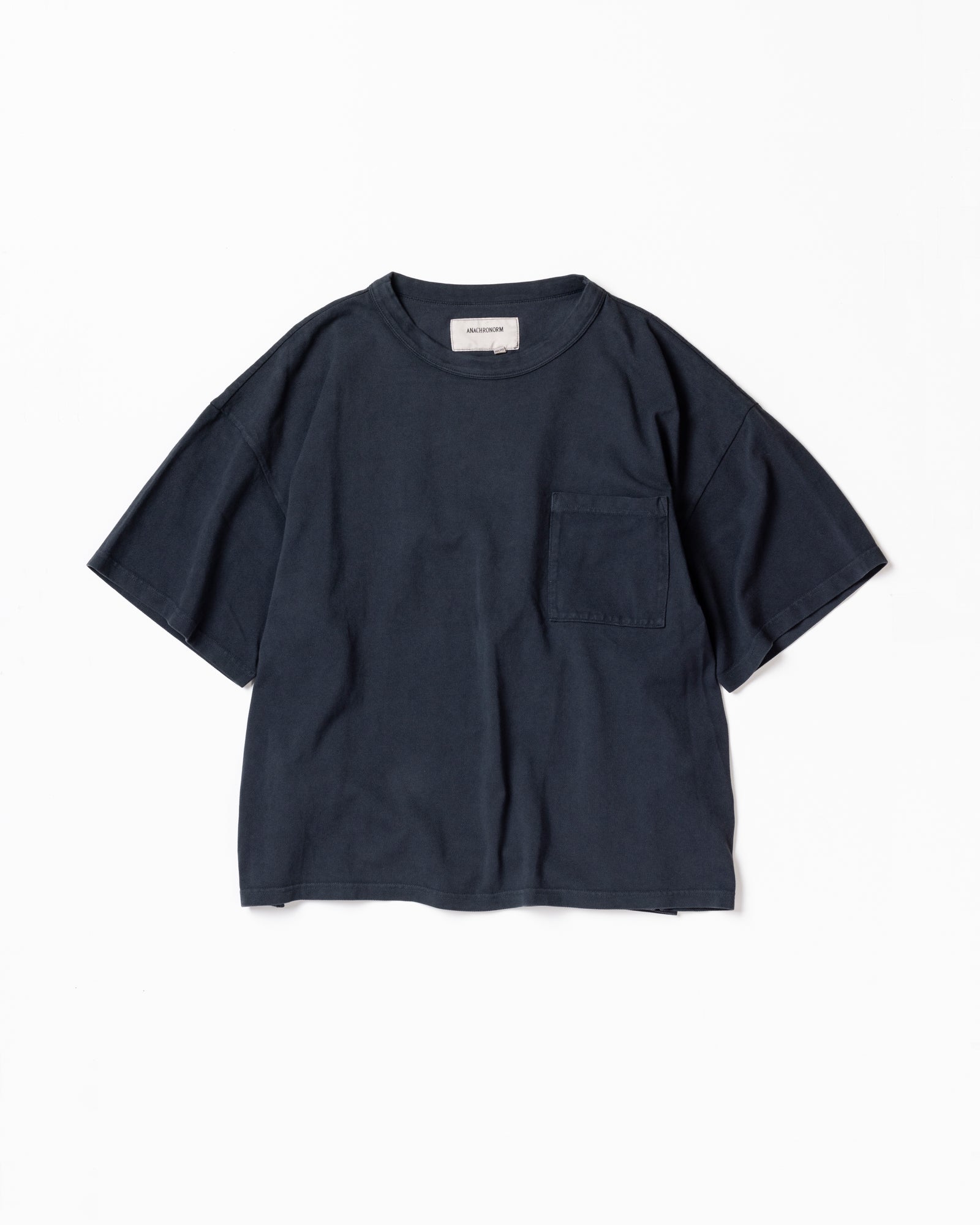 ANACHRONORM / MOSS STITCH DAMAGED POCKET S/S T-S - BLACK