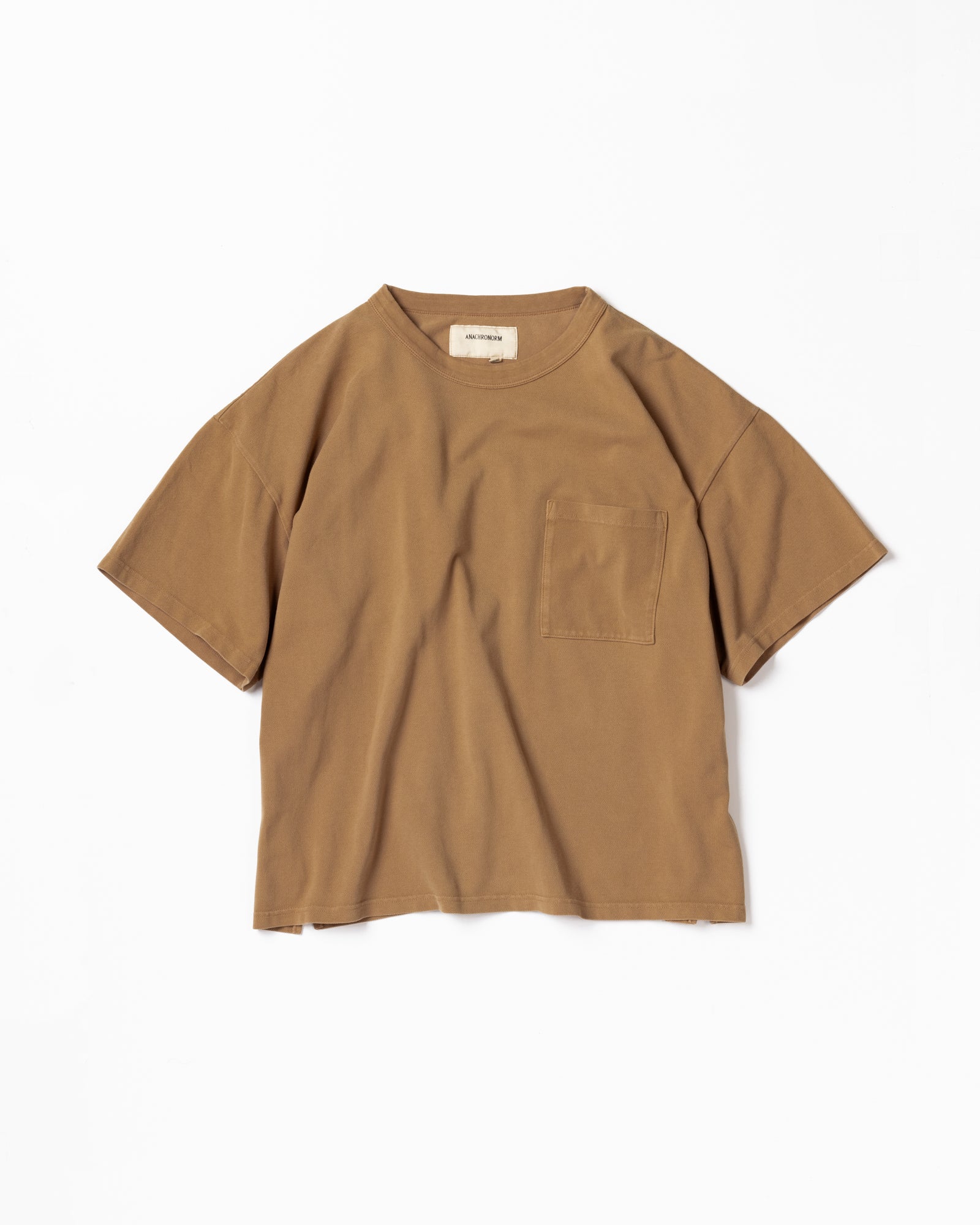 ANACHRONORM / MOSS STITCH DAMAGED POCKET S/S T-S - LIGHT BROWN