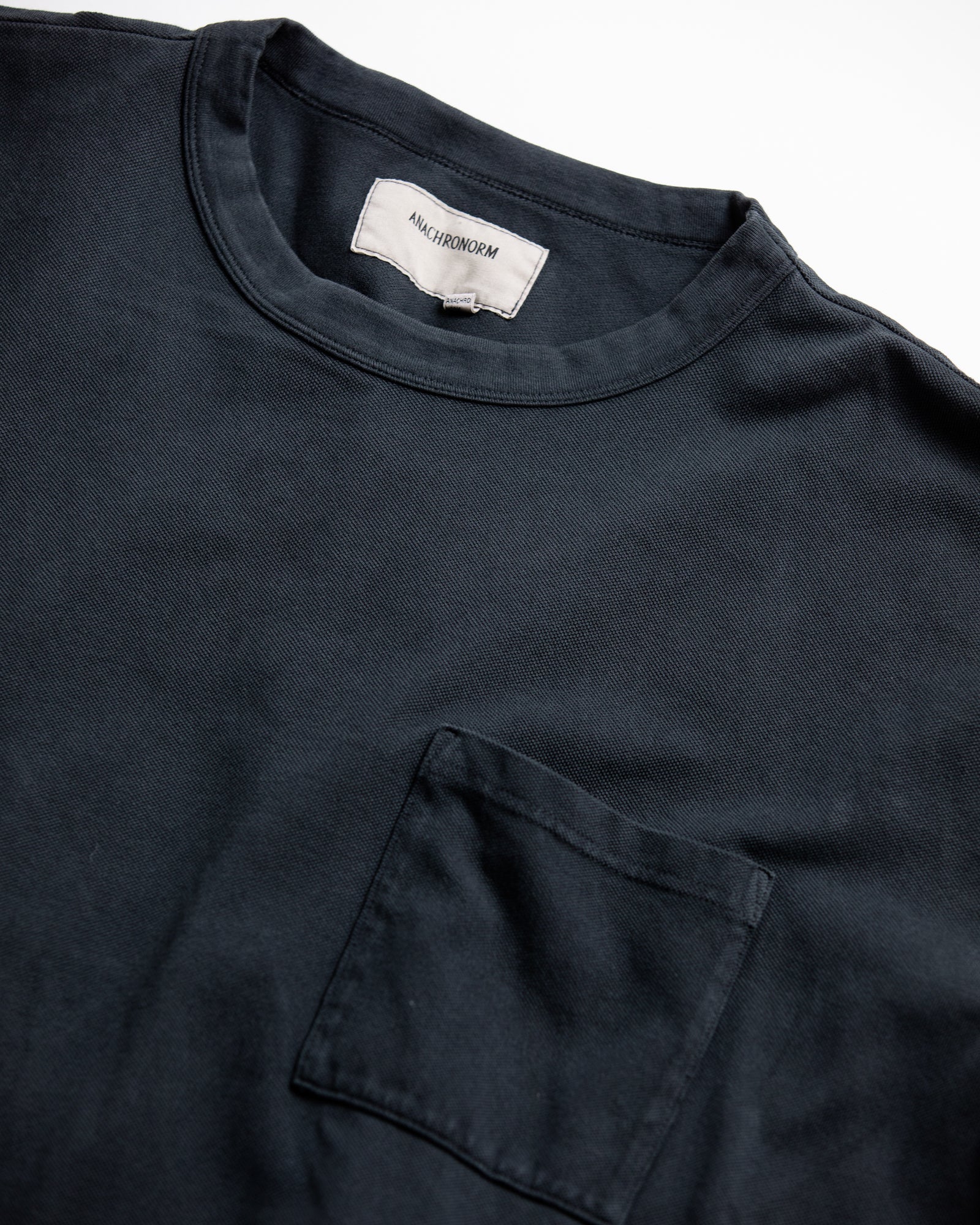 ANACHRONORM / MOSS STITCH DAMAGED POCKET S/S T-S - BLACK
