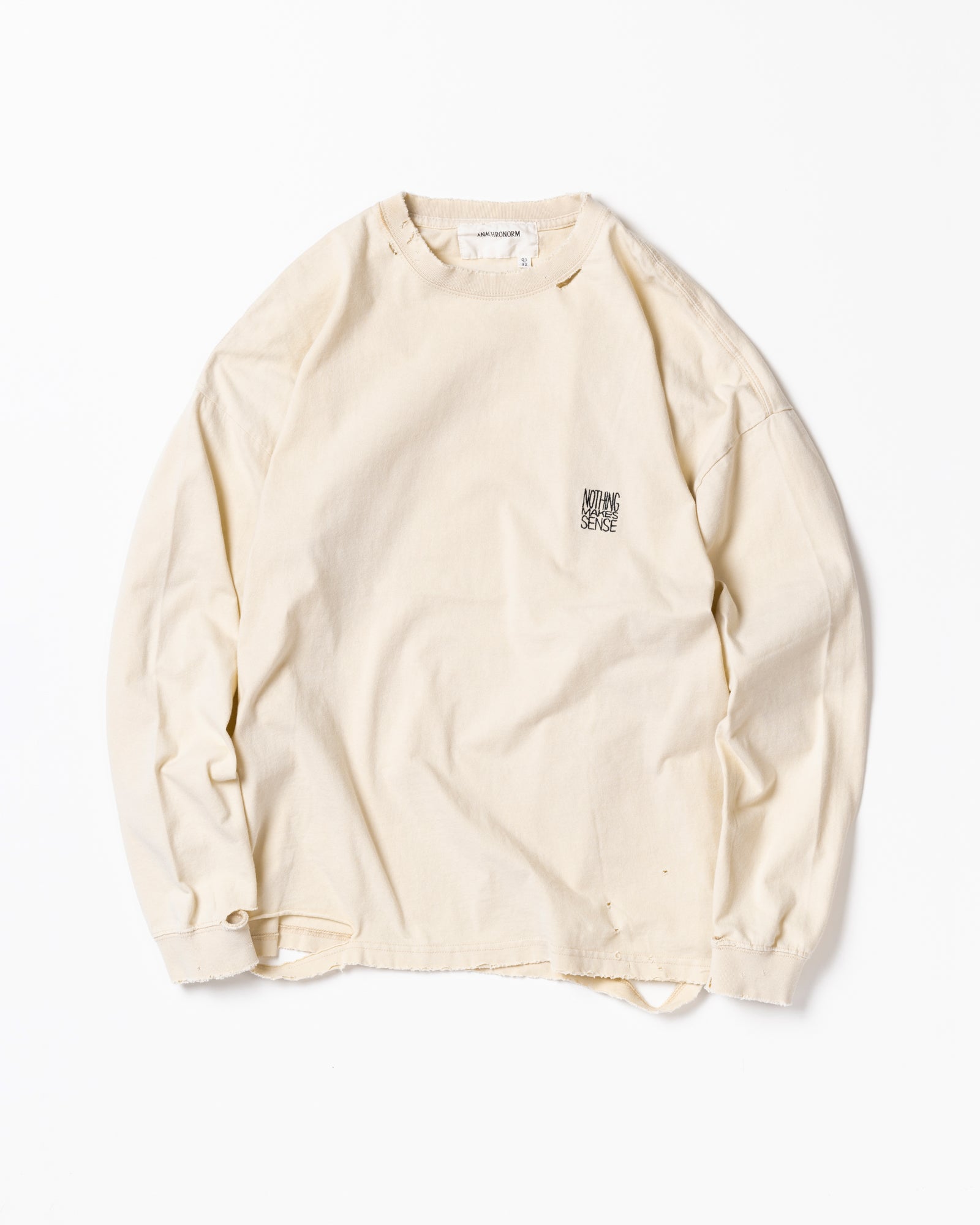 ANACHRONORM / EMBROIDERY DAMAGED L/S T-S - BEIGE