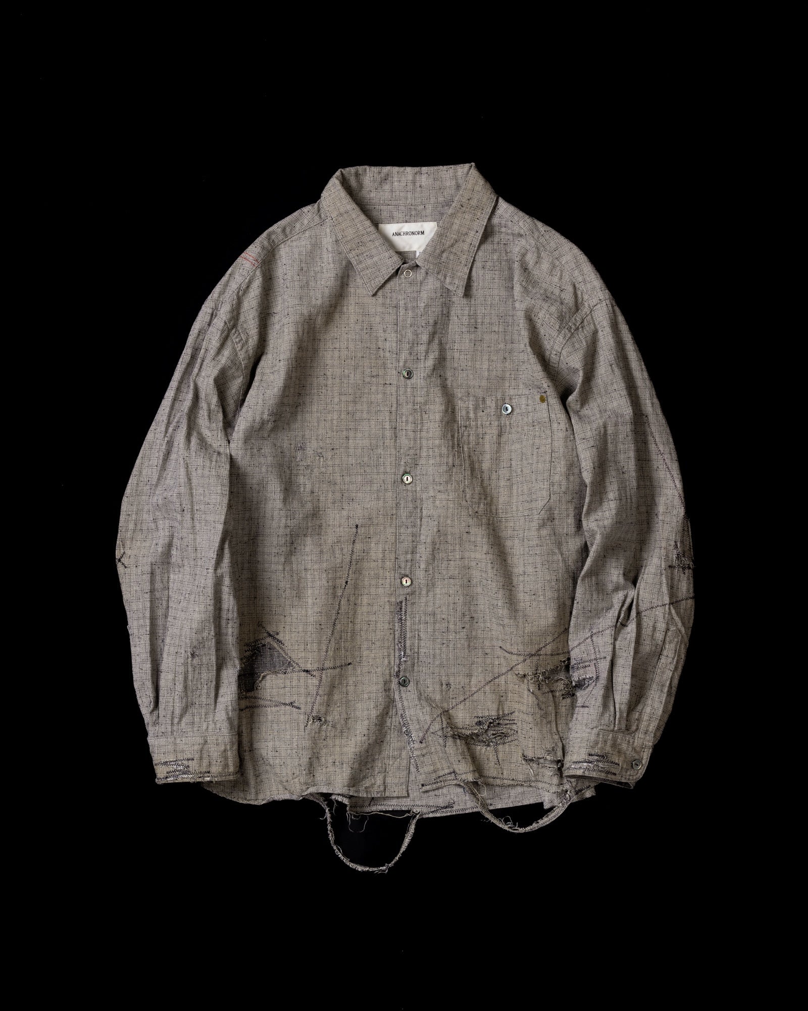 ANACHRONORM / LINEN PLAID REMAKED WIDE SHIRTS - GRAY(REMAKE)