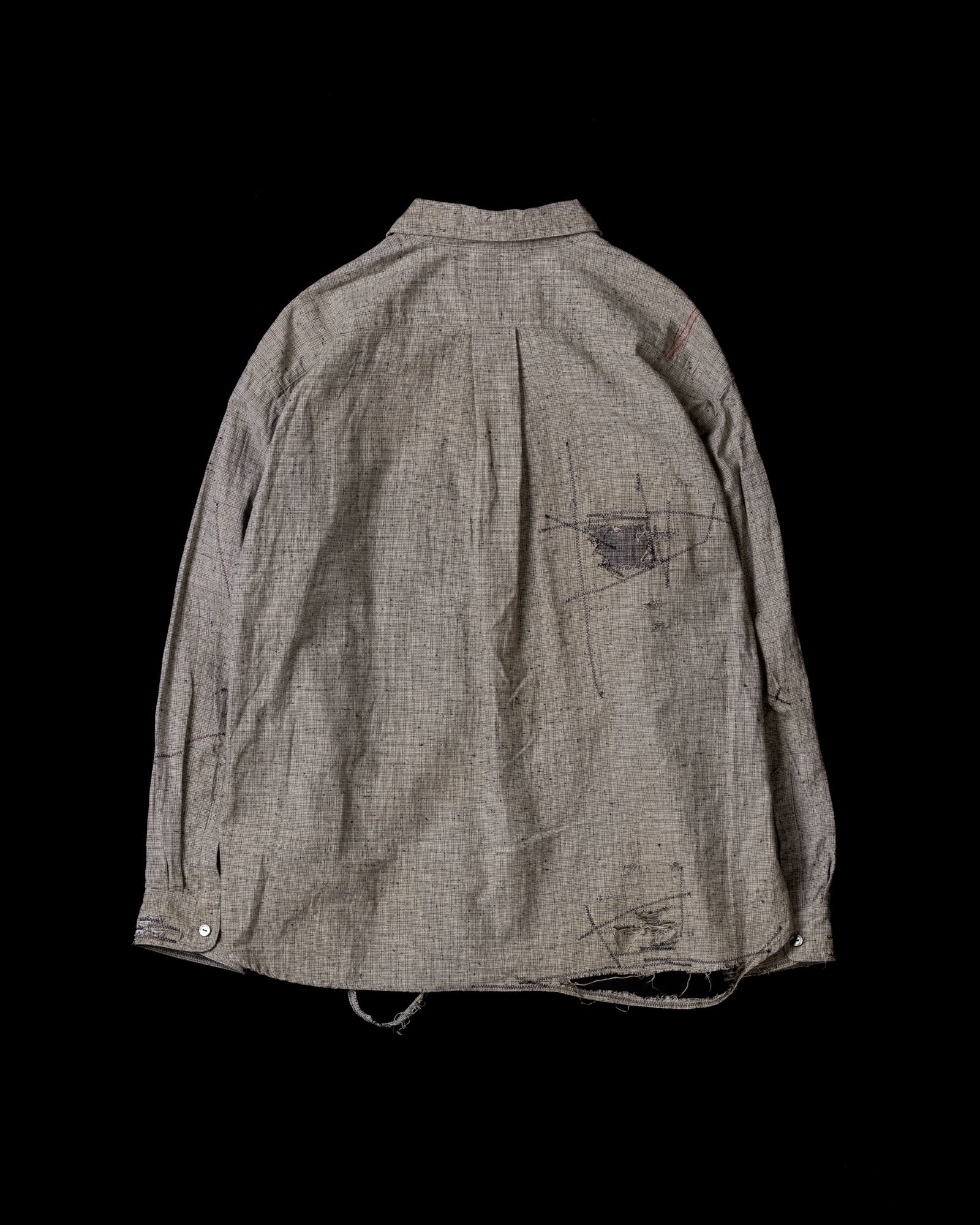 ANACHRONORM / LINEN PLAID REMAKED WIDE SHIRTS - GRAY(REMAKE)