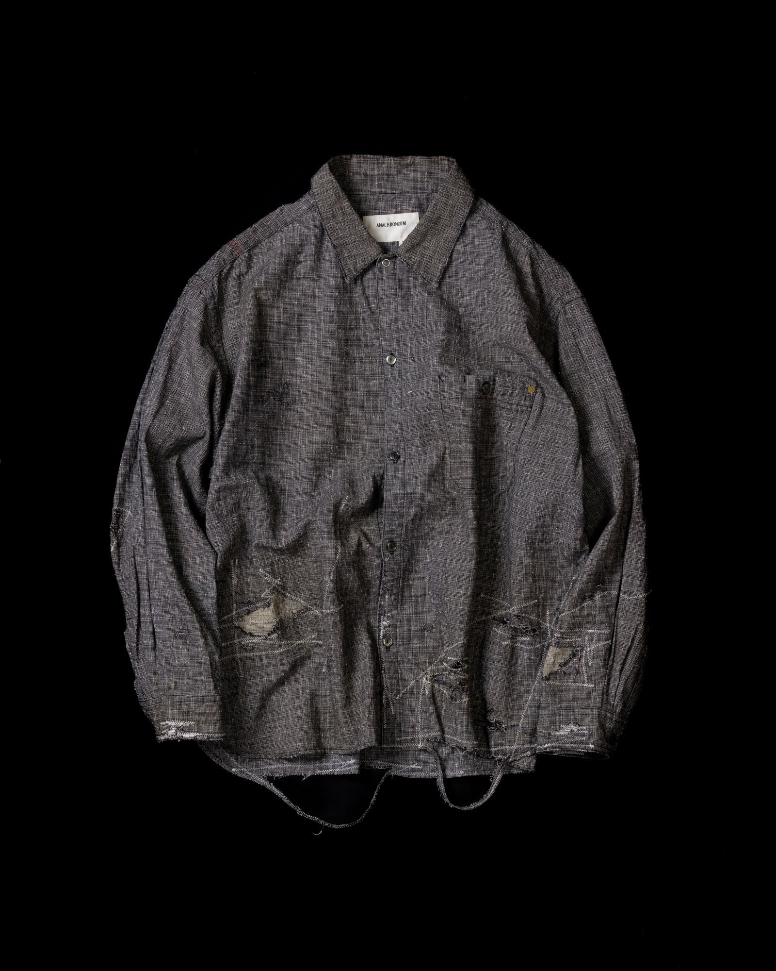 ANACHRONORM / LINEN PLAID REMAKED WIDE SHIRTS - BLACK(REMAKE)