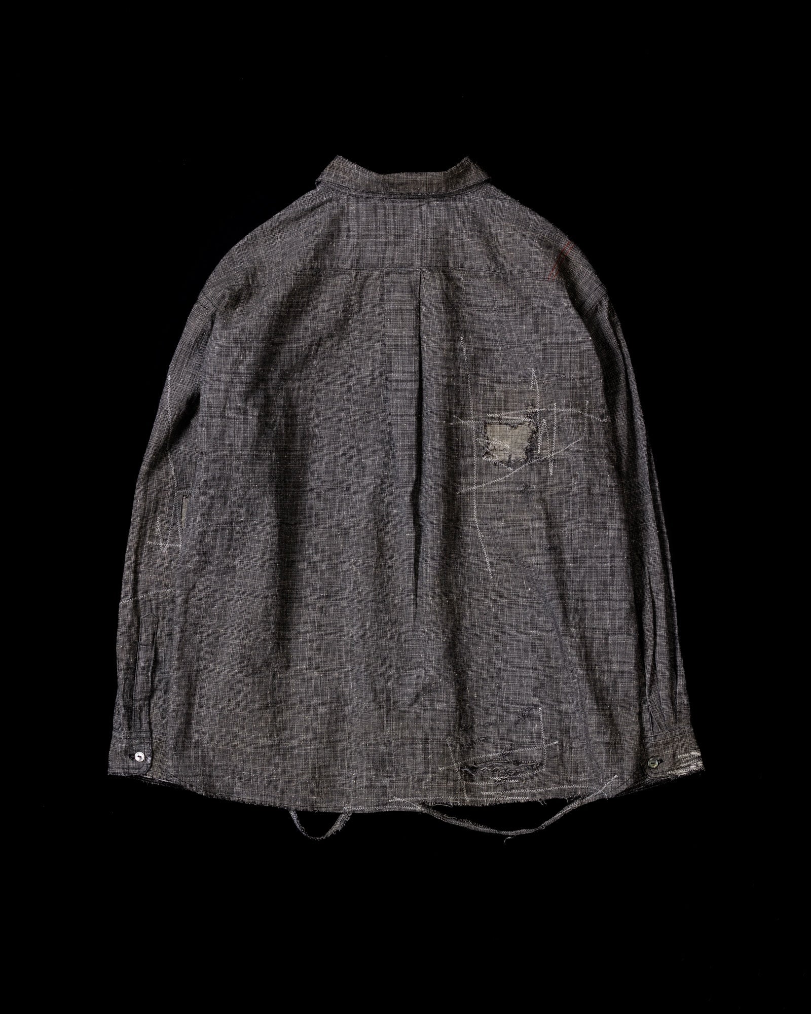 ANACHRONORM / LINEN PLAID REMAKED WIDE SHIRTS - BLACK(REMAKE)