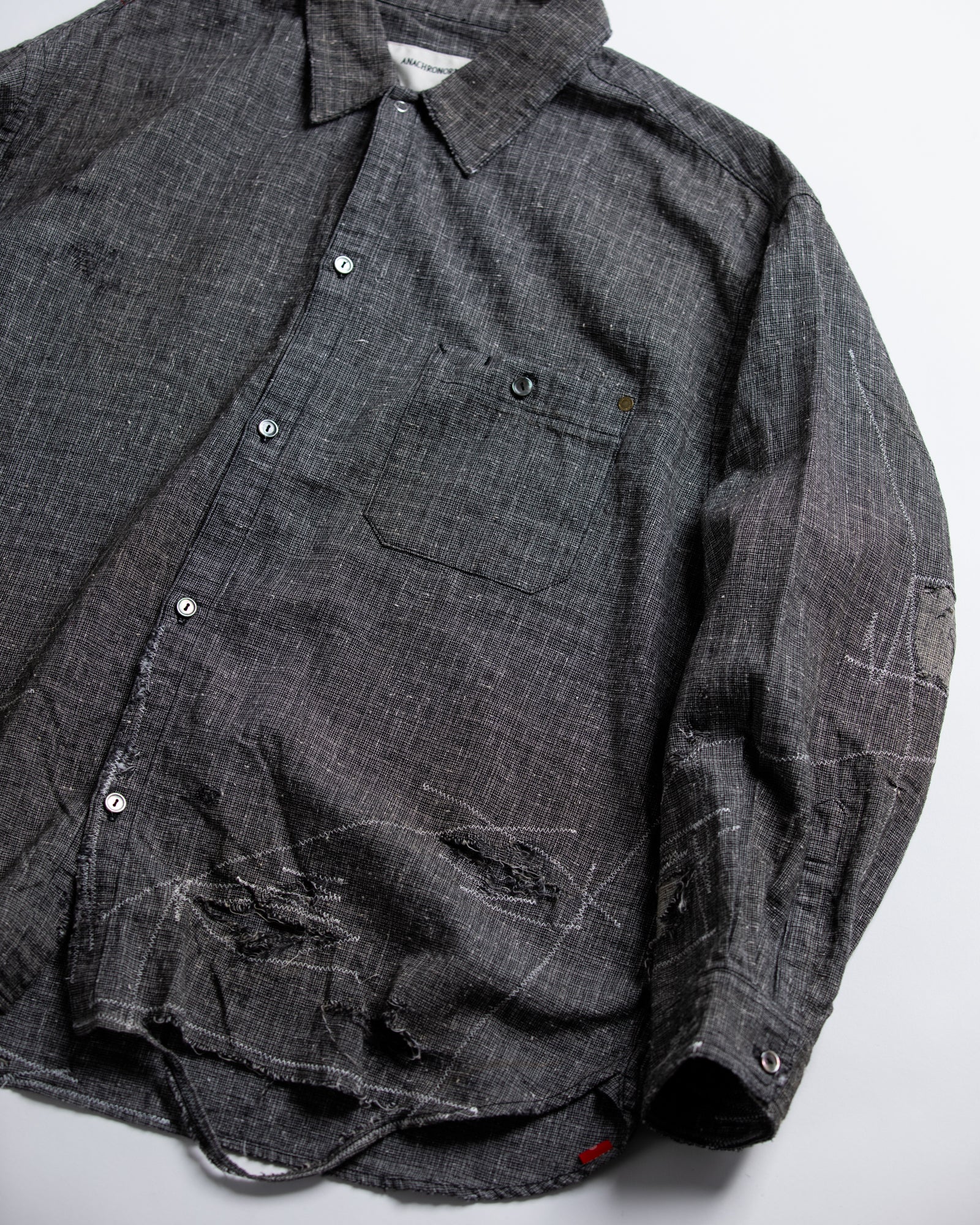 ANACHRONORM / LINEN PLAID REMAKED WIDE SHIRTS - BLACK(REMAKE)