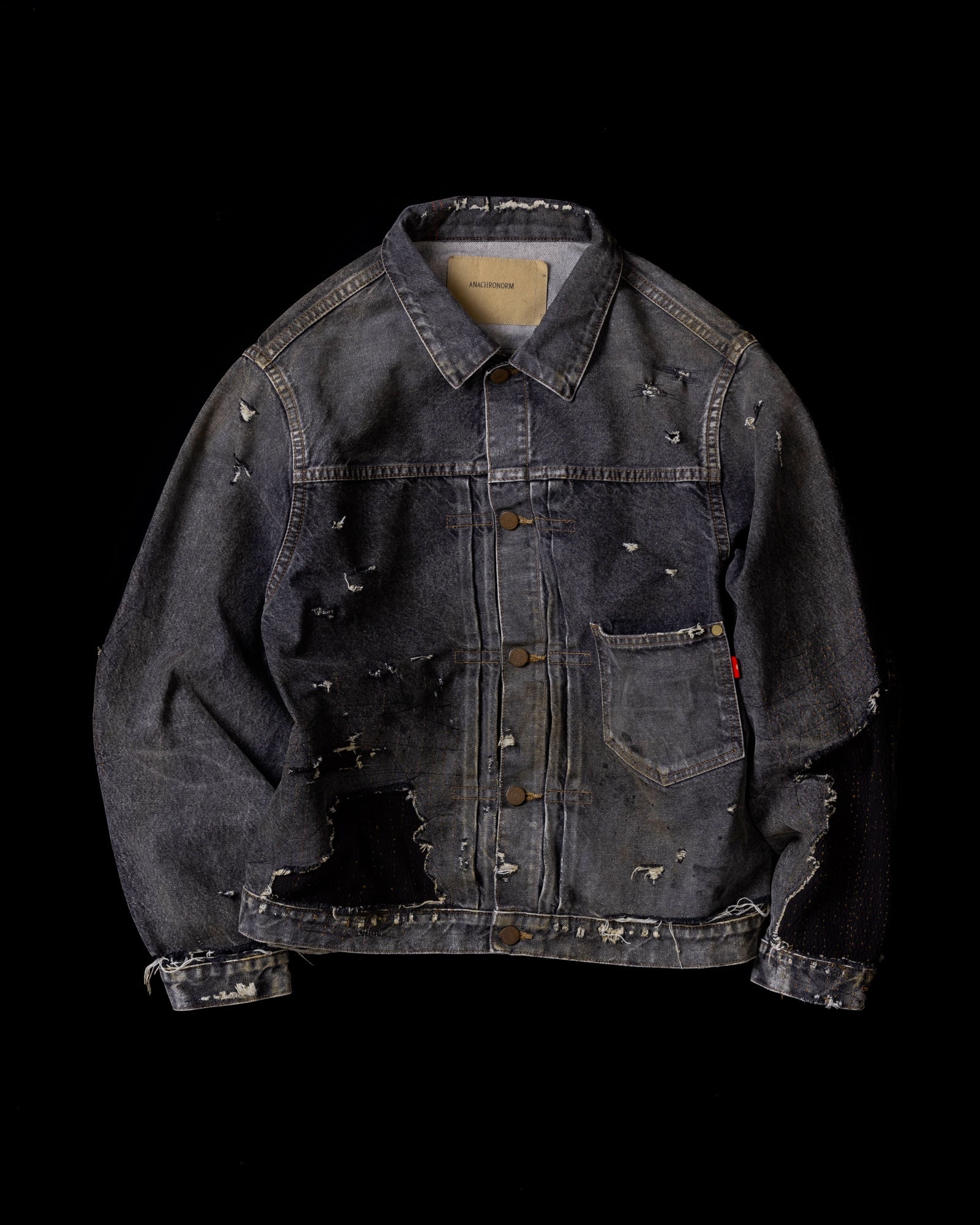 ANACHRONORM / FRONT TUCK REMAKED BLACK DENIM JACKET - BLACK(REMAKE)