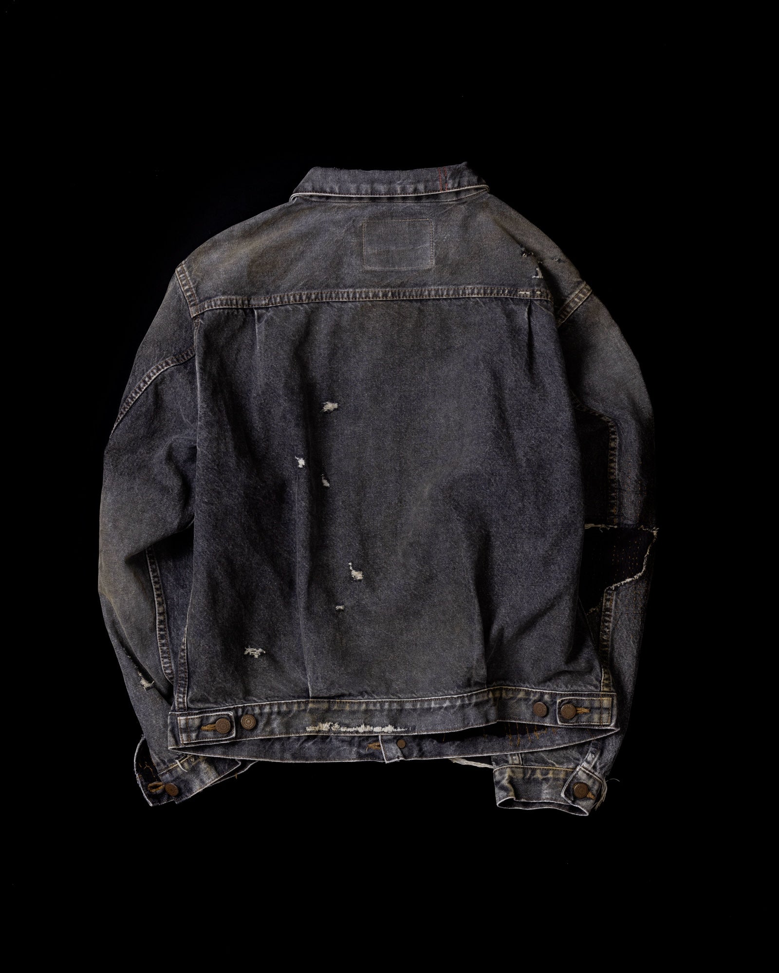 ANACHRONORM / FRONT TUCK REMAKED BLACK DENIM JACKET - BLACK(REMAKE)
