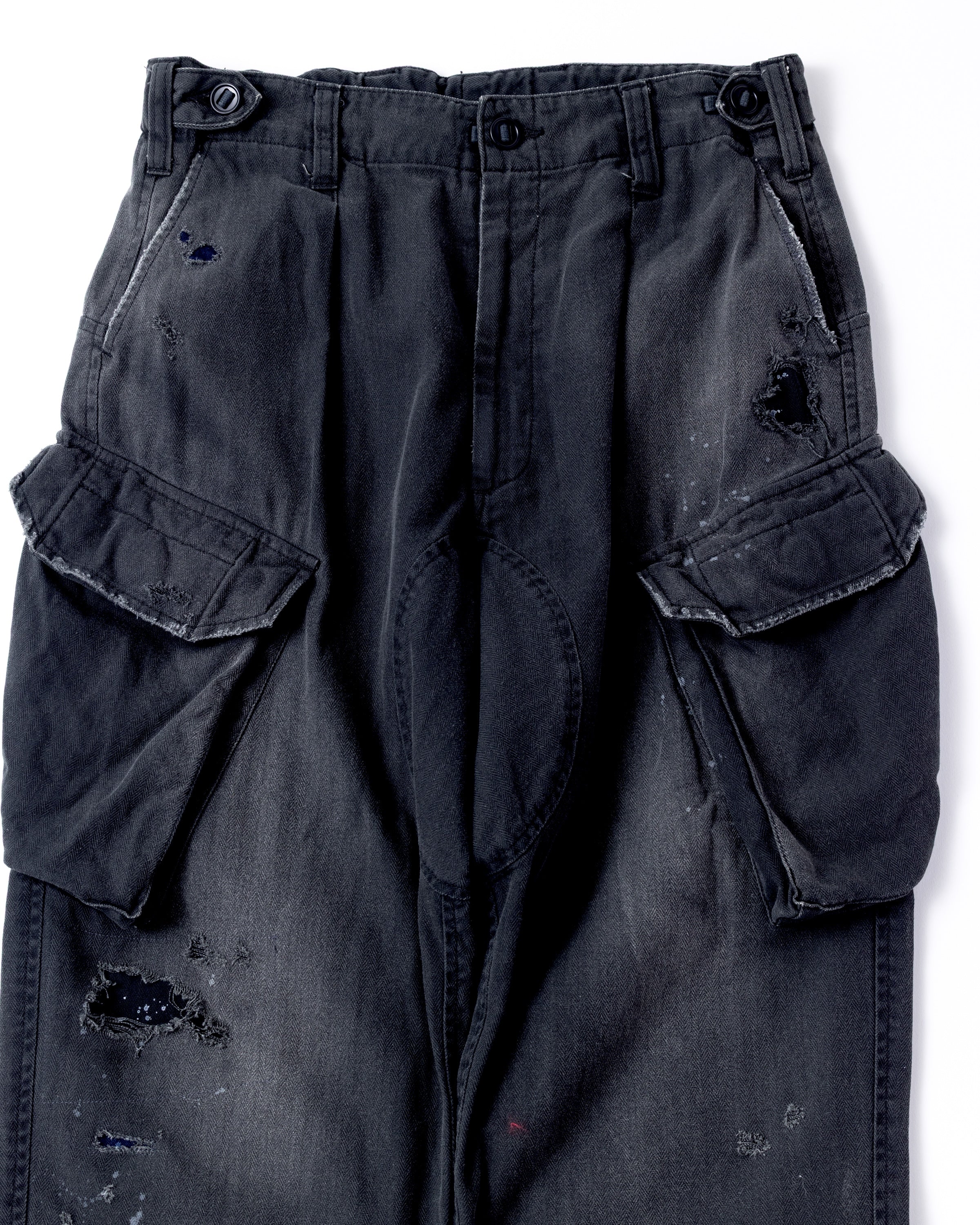 Remaked ANACHRONORM / REMAKED HERRINGBONE COMBAT CARGO TROUSERS - BLACK – BALANCE