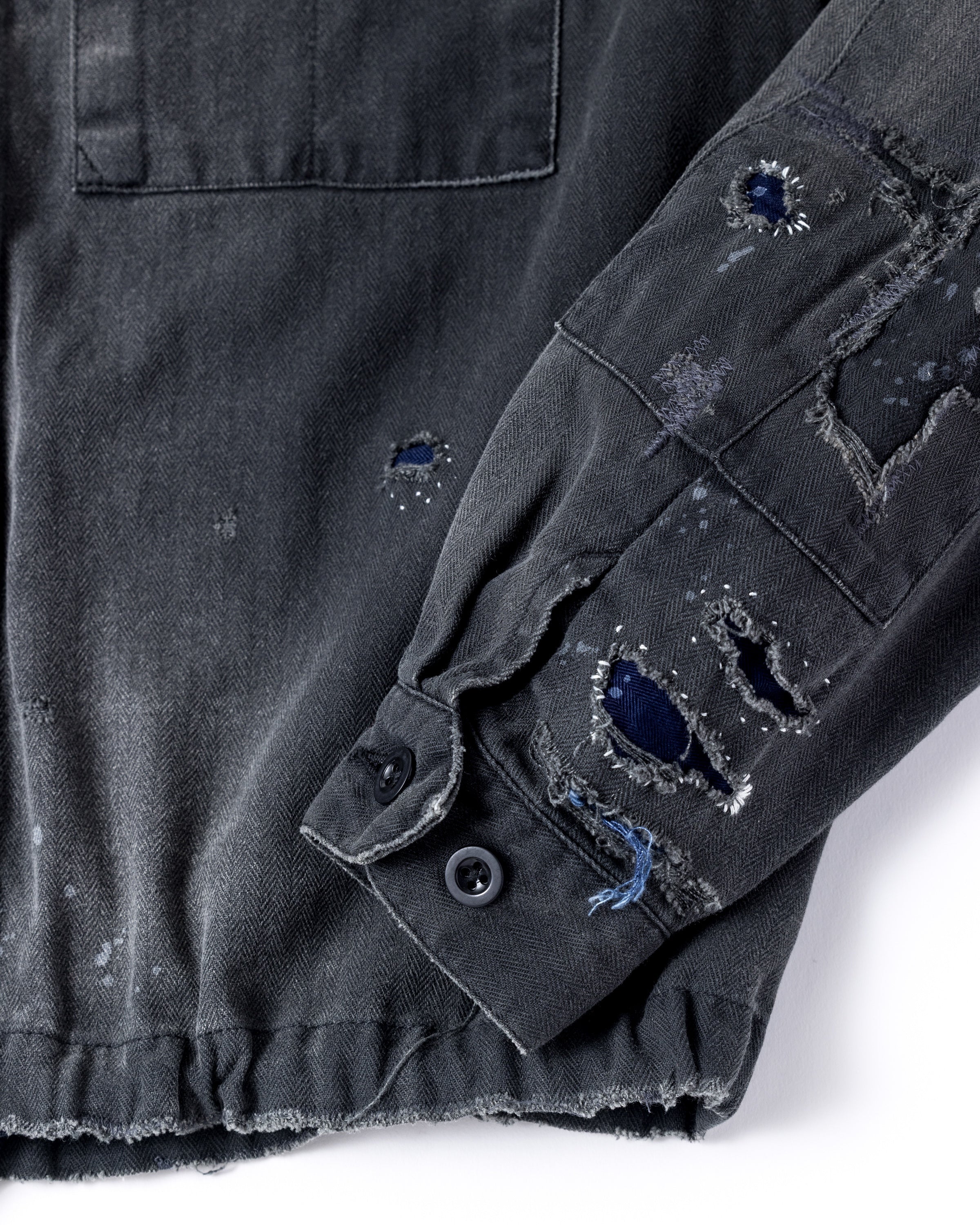 Remaked ANACHRONORM / REMAKED HERRINGBONE MILITARY SHIRTS JACKET - BLACK – BALANCE