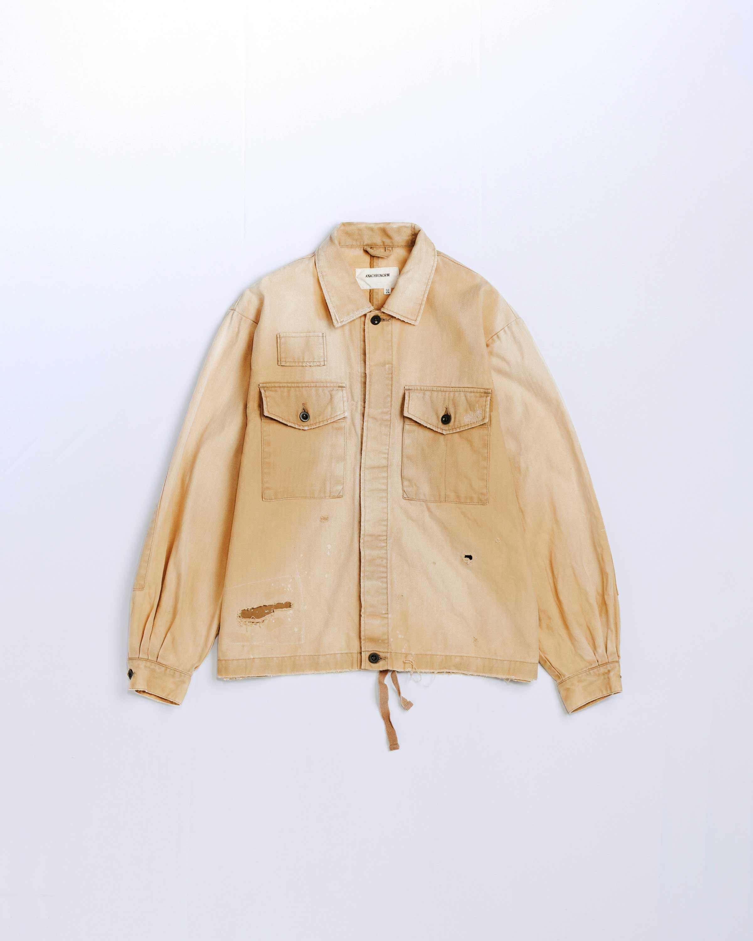 Remaked ANACHRONORM / REMAKED HERRINGBONE MILITARY SHIRTS JACKET - KHAKI – BALANCE