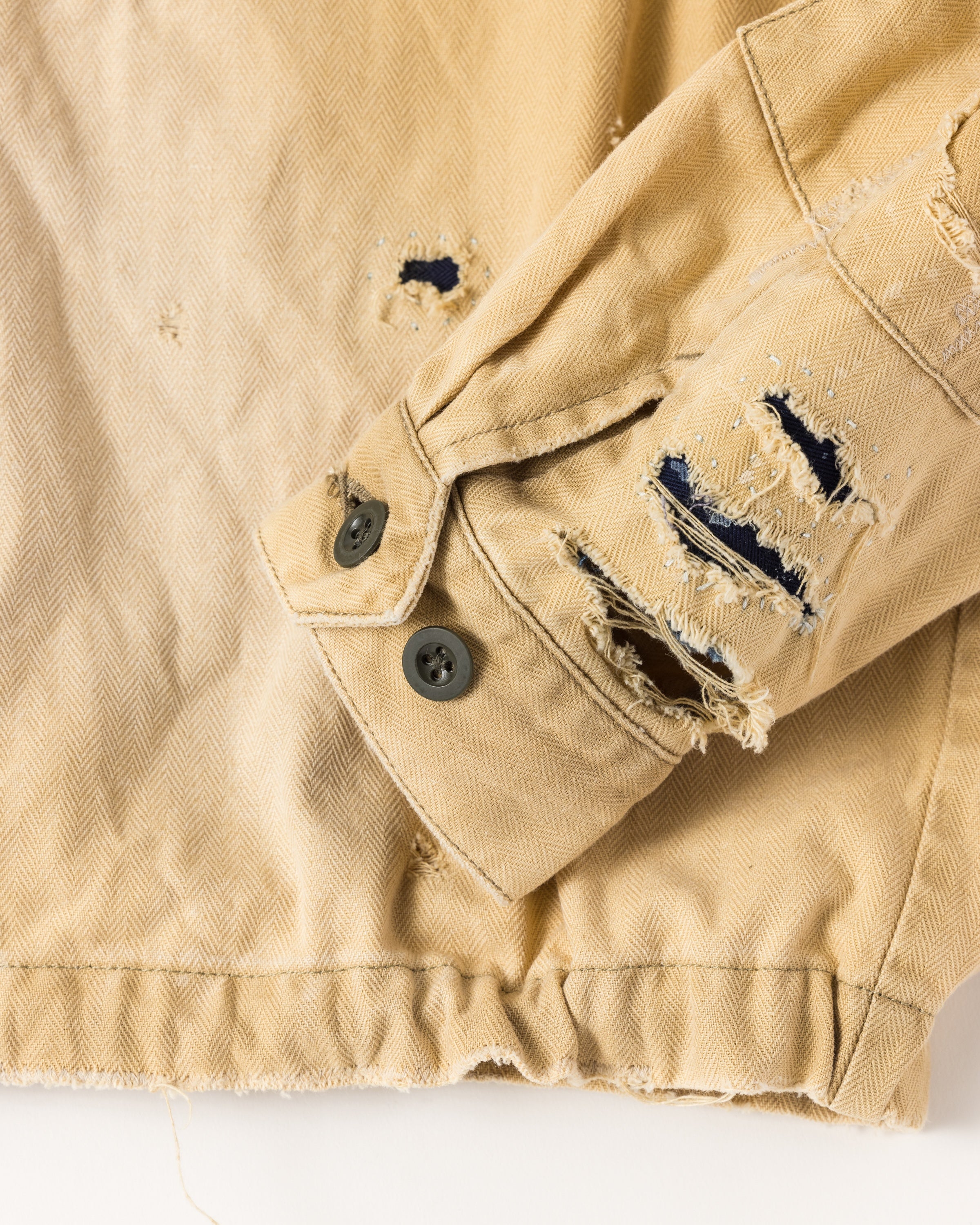 Remaked ANACHRONORM / REMAKED HERRINGBONE MILITARY SHIRTS JACKET - KHAKI – BALANCE