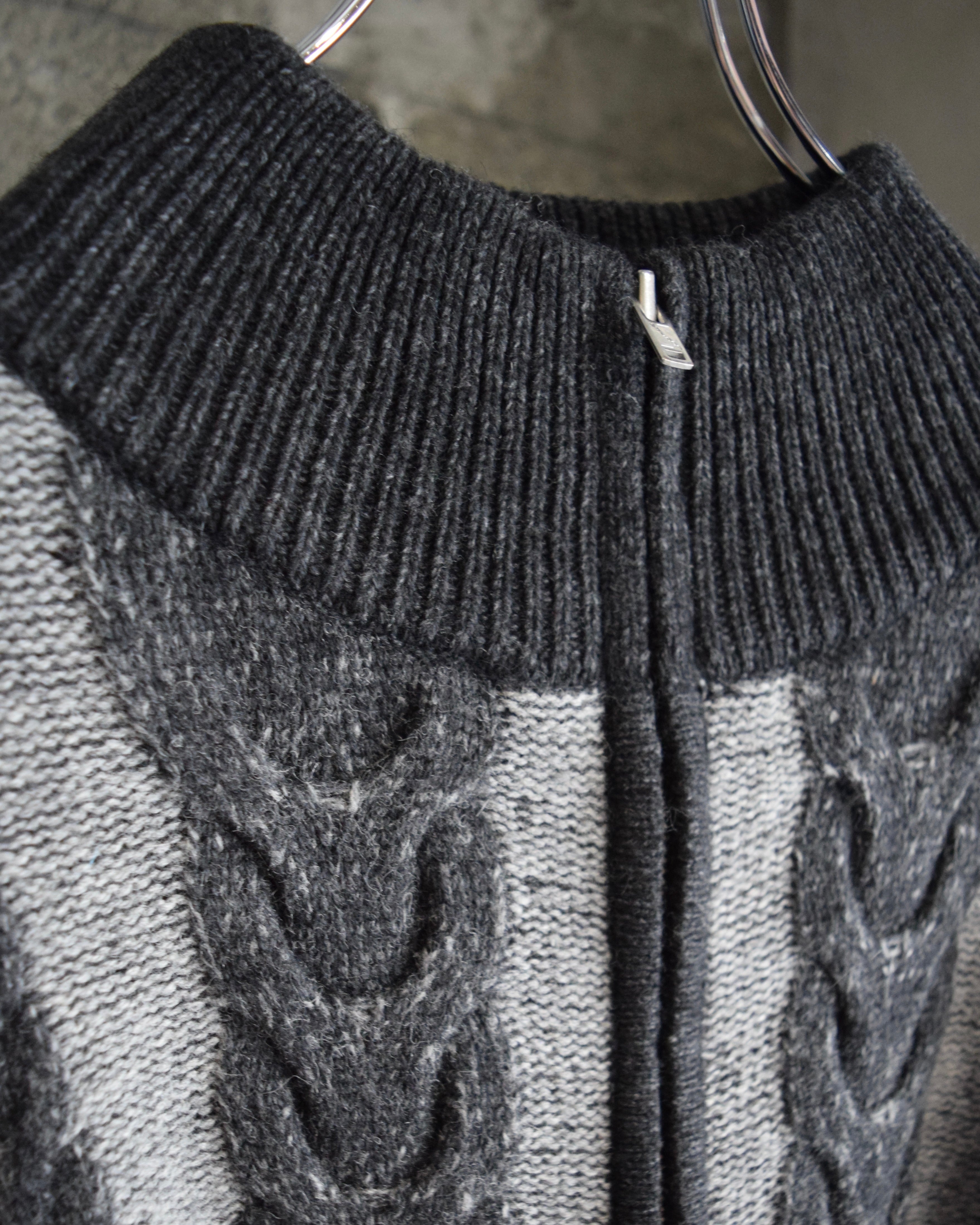 1000s thousands / BICOLOR CABLE ZIP SWEATER - COAL ×  GRAY