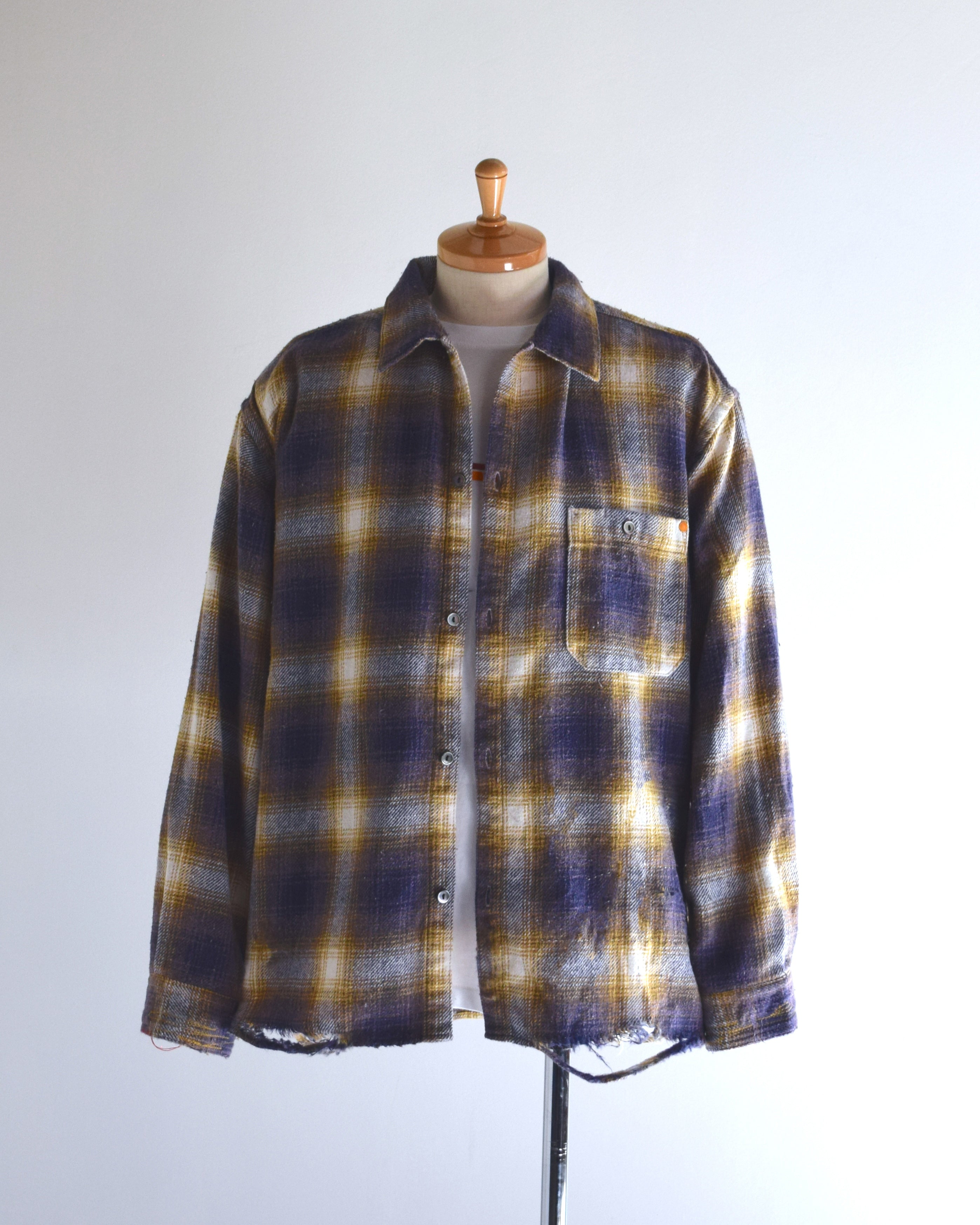 ANACHRONORM /OMBRE CHECK DAMAGED WIDE FLANNEL SHIRTS PURPLE×GREEN [EXCLUSIVE COLOR]