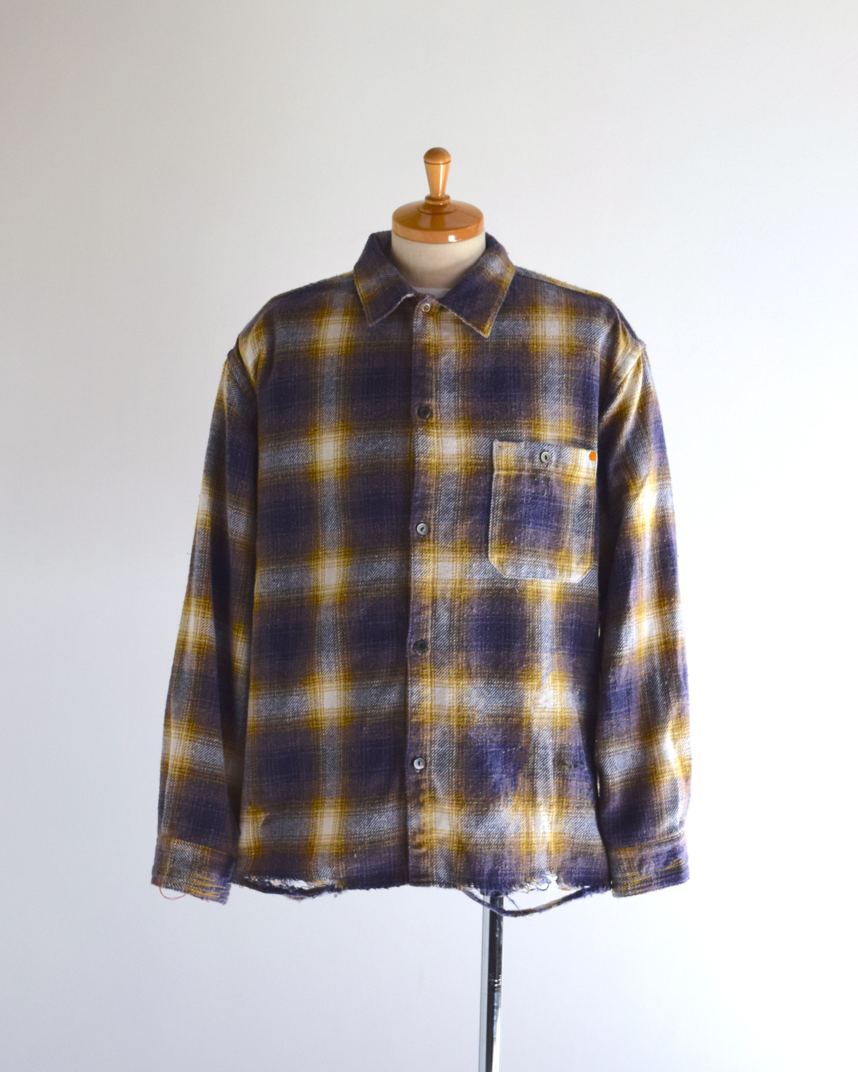 ANACHRONORM /OMBRE CHECK DAMAGED WIDE FLANNEL SHIRTS PURPLE×GREEN [EXCLUSIVE COLOR]
