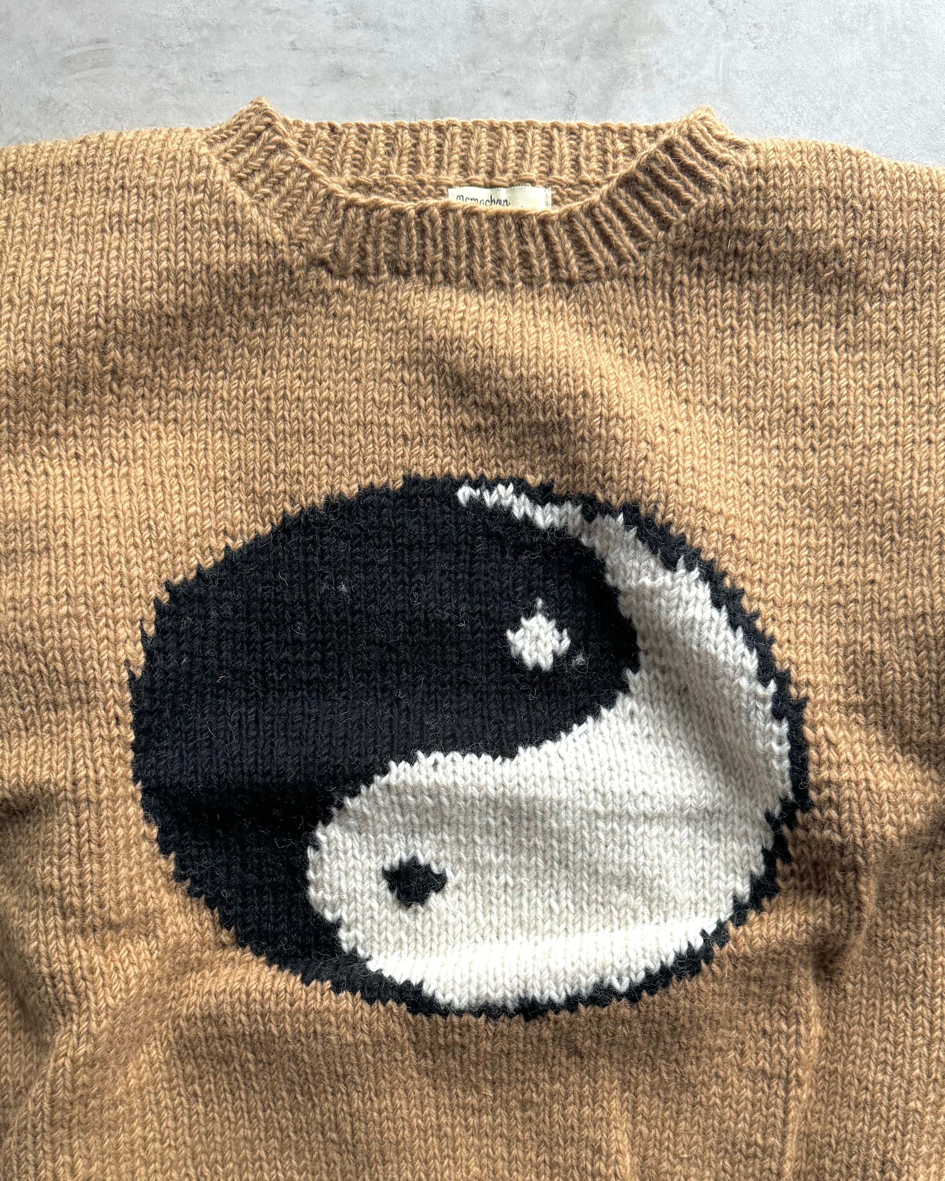 MacMahon Knitting Mills / Crew Neck Knit-Big Yin&Yang - BEIGE
