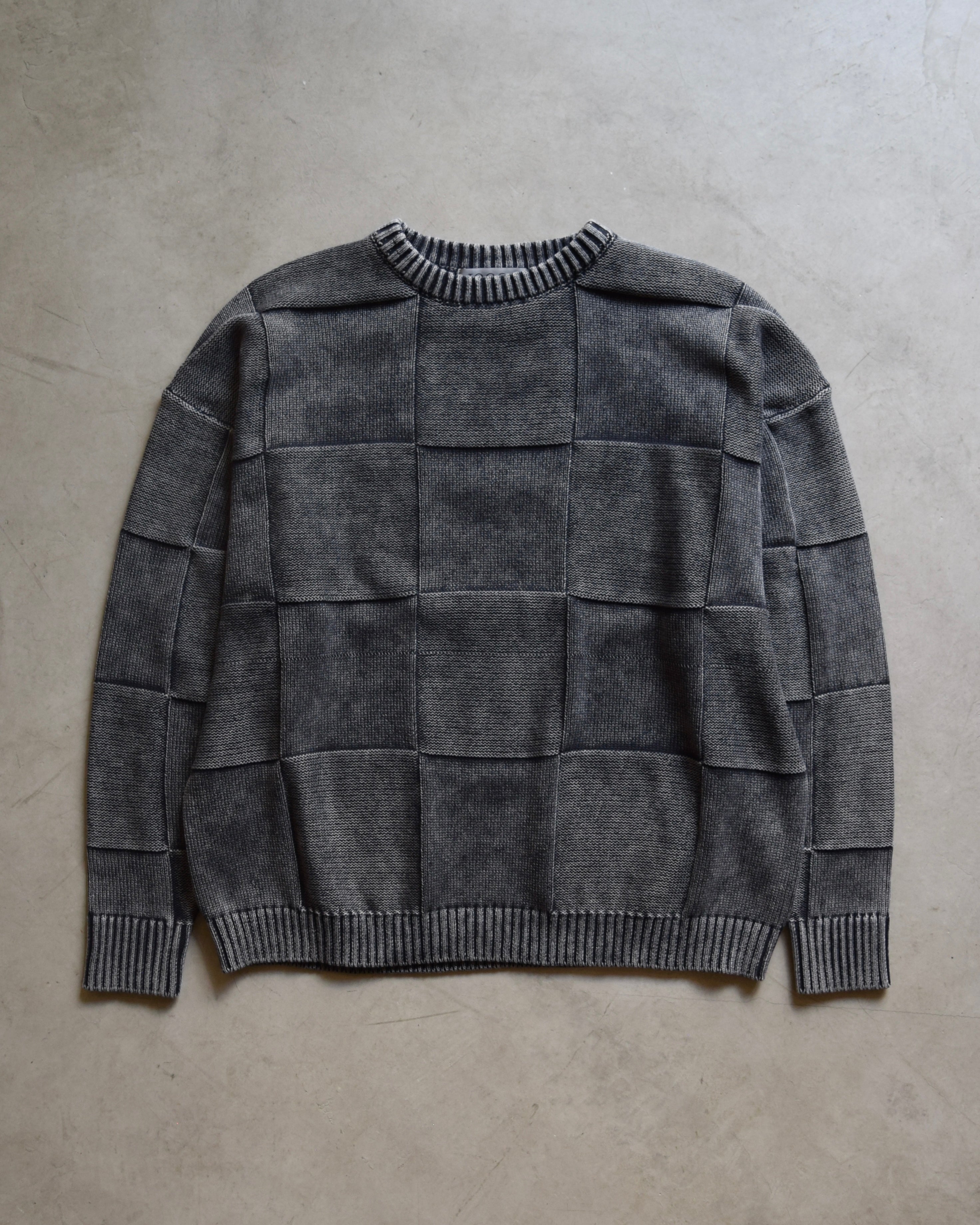 1000s thousands / ACID WASH CHECKERED SWEATER - GRAPHITE