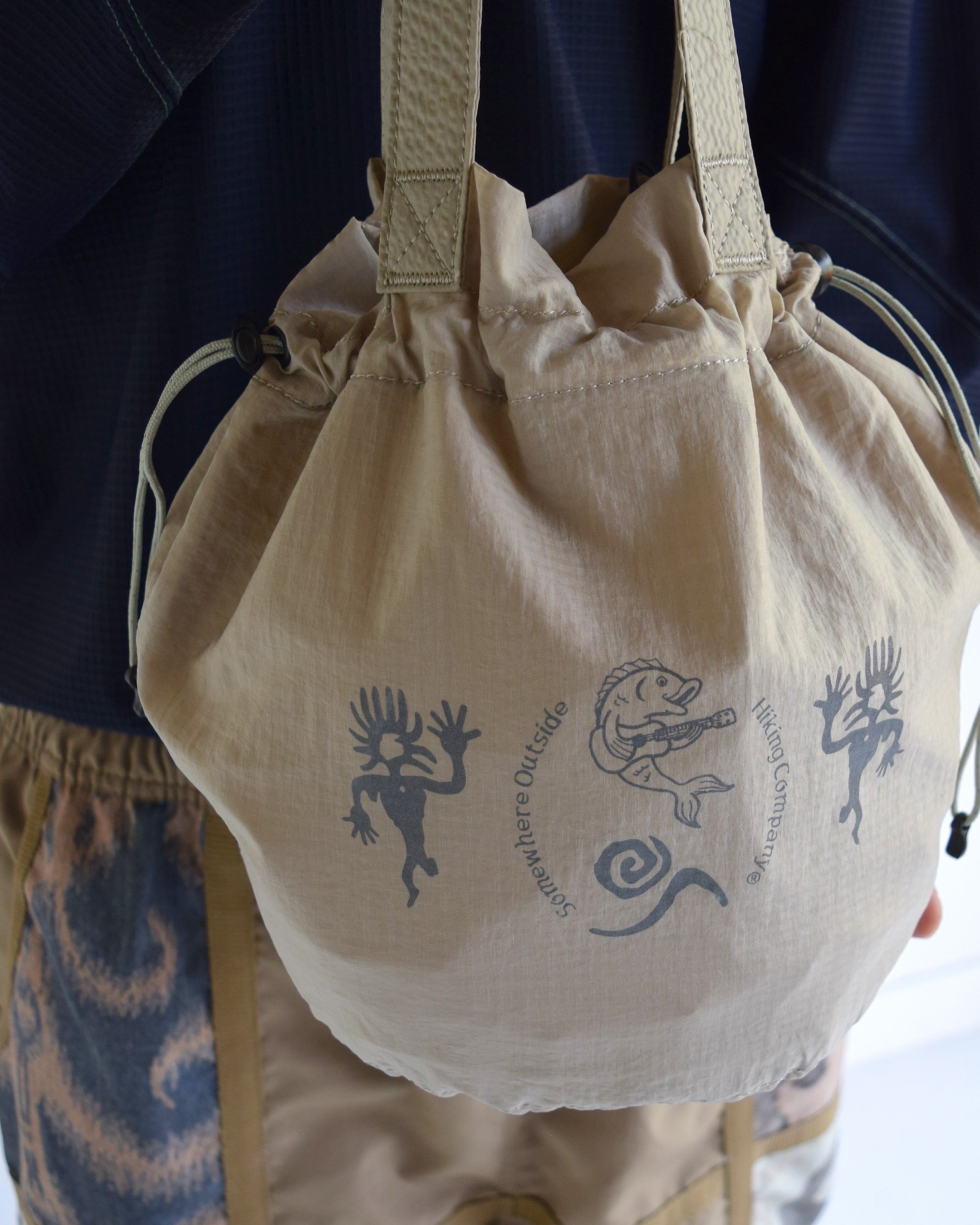 Somewhere Outside / Drawstring Tote Bag - BEIGE