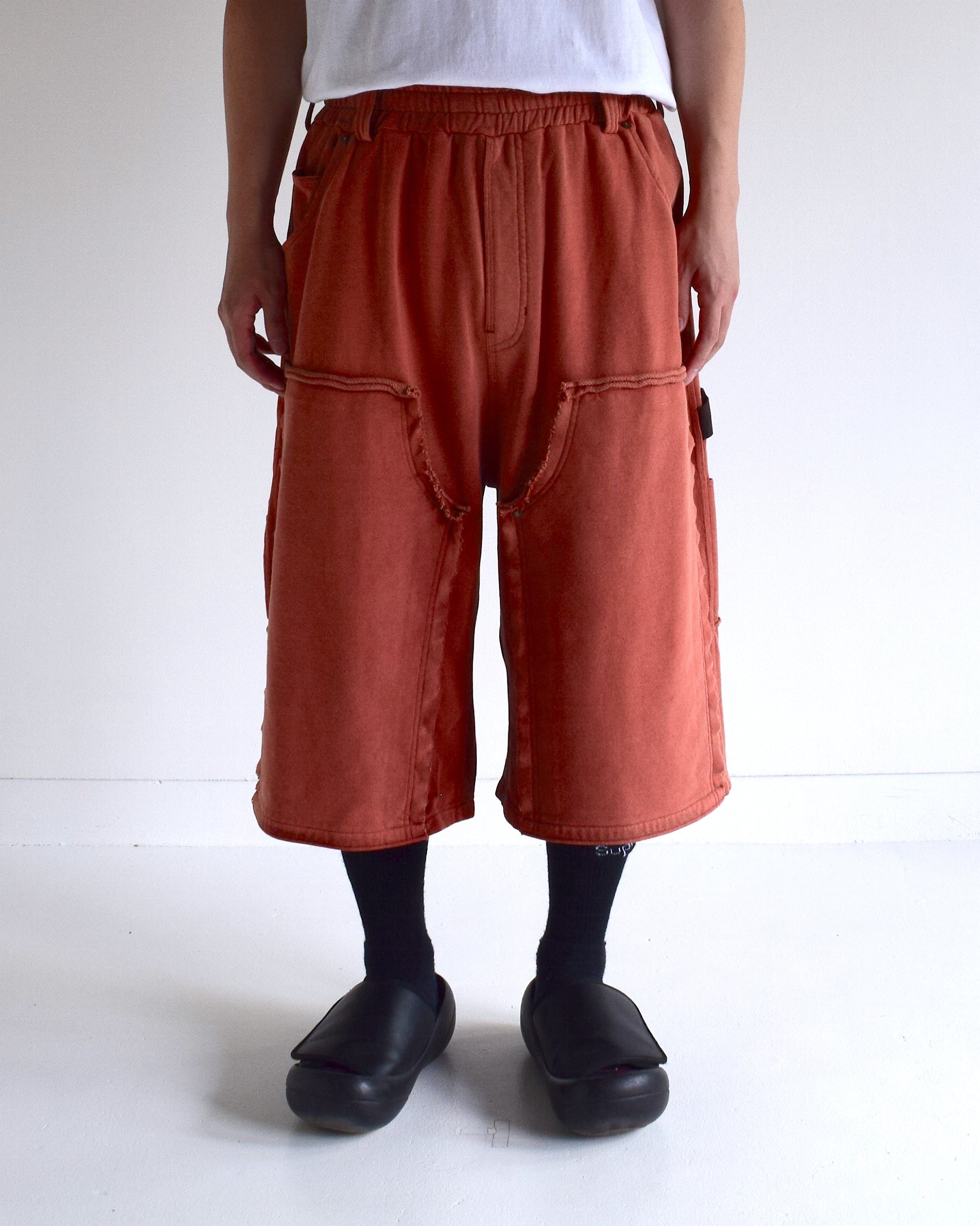 BONKNOW FREAKS / Double Knee Tactical Sweat Shorts - DARK ORANGE