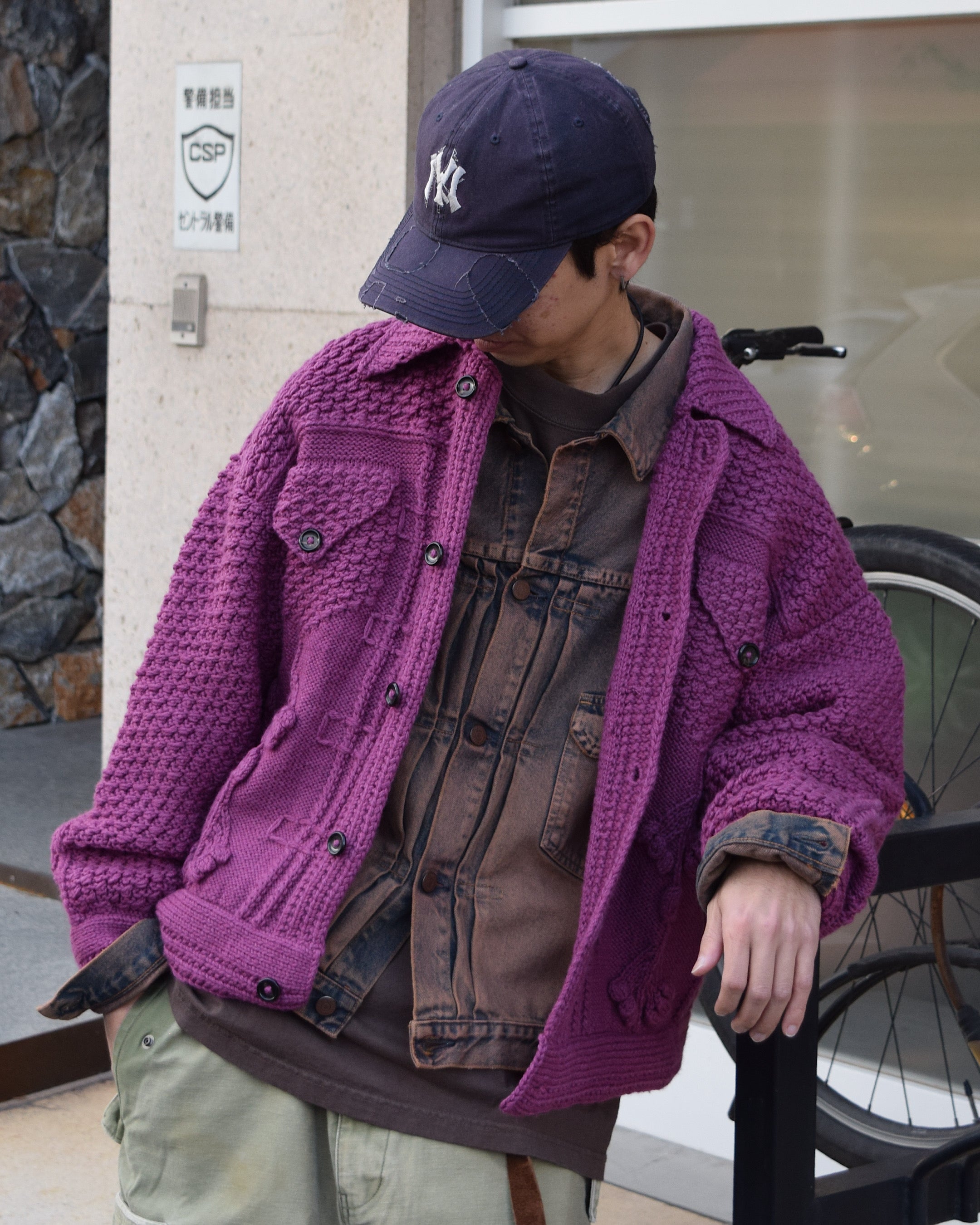 nakedgauge / MERINO WOOL HANDKNITING G JACKET II - PURPLE