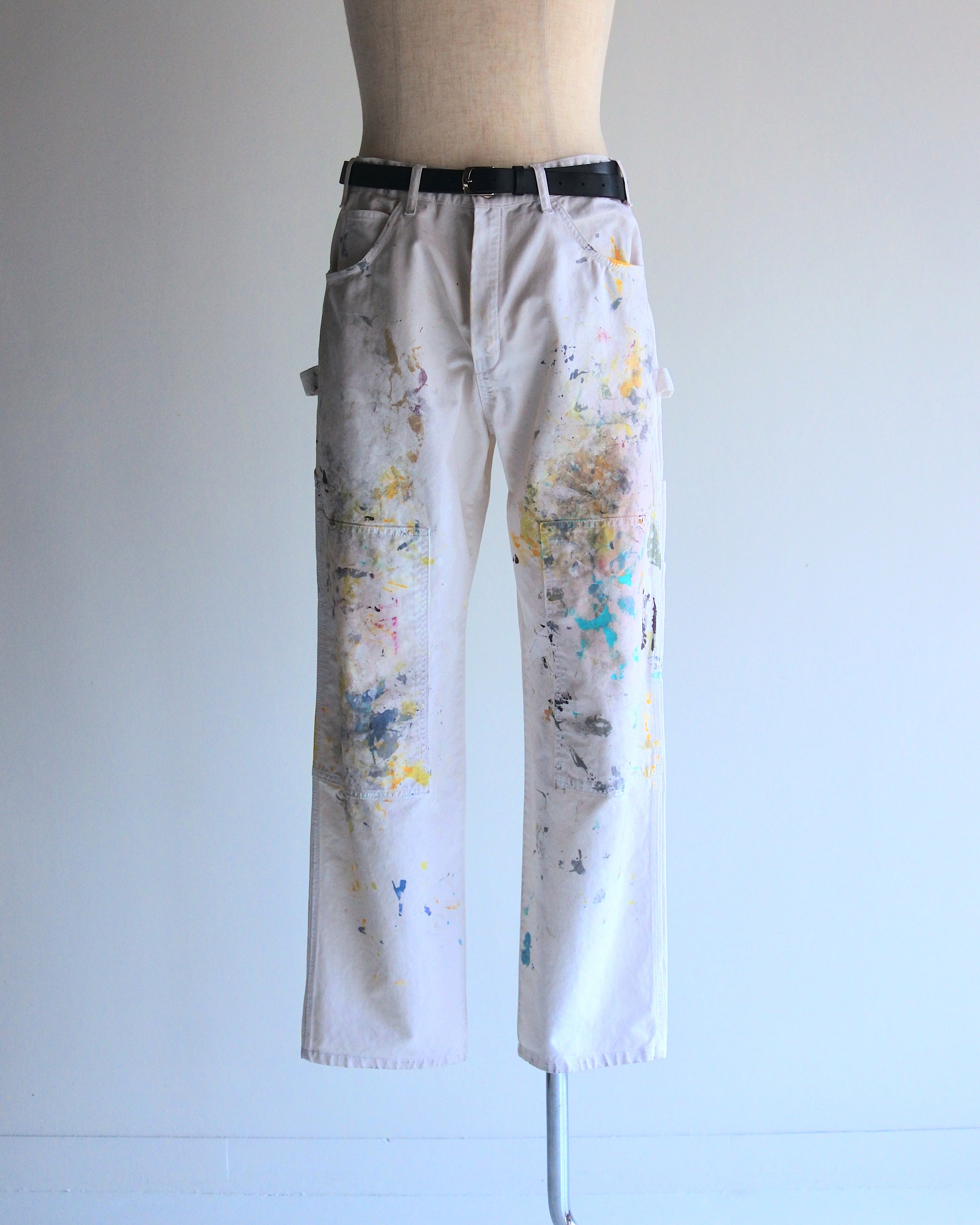 ANACHRONORM / DART PAINT DOUBLE KNEE PAINTER PANTS - WHITE