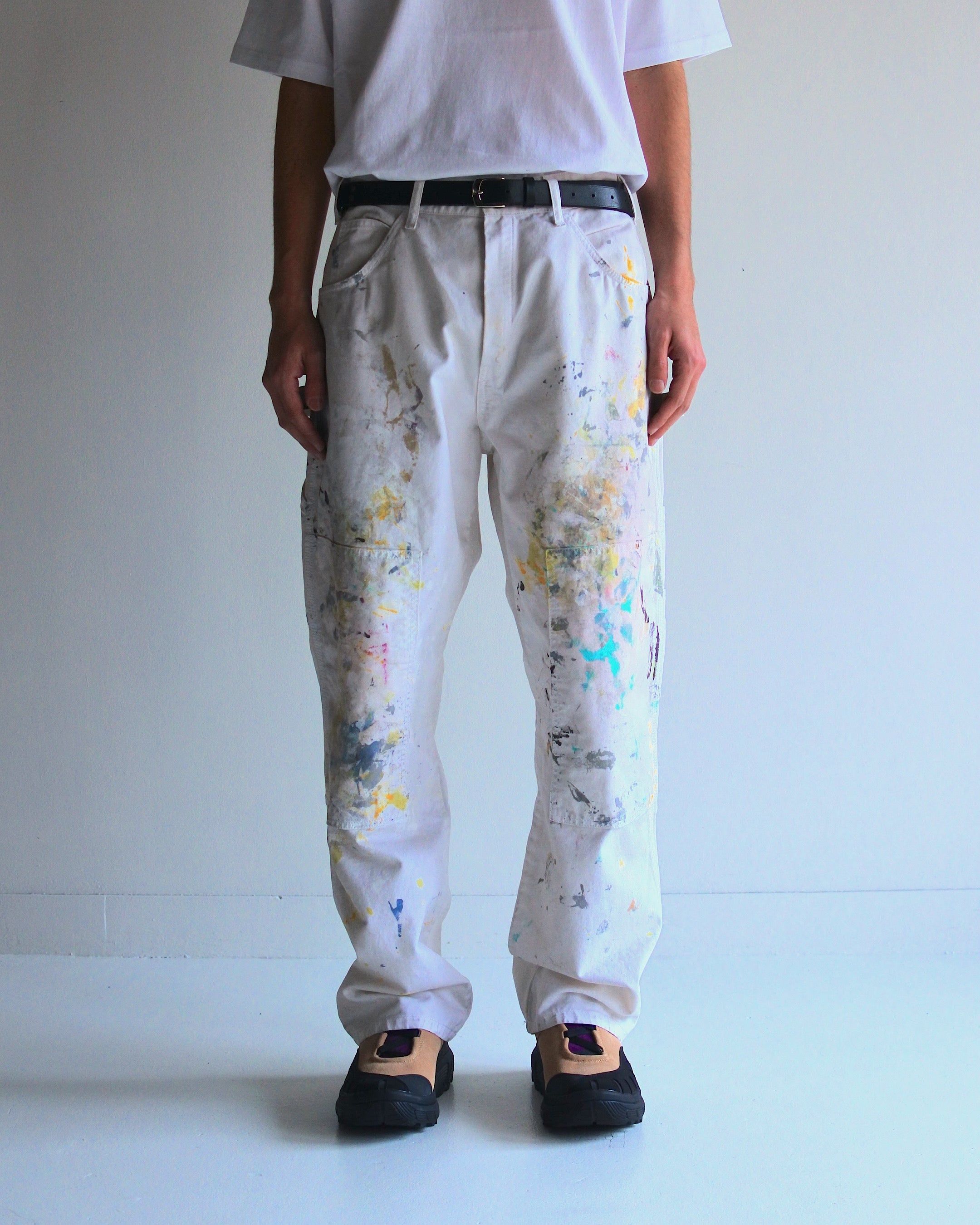 ANACHRONORM / DART PAINT DOUBLE KNEE PAINTER PANTS - WHITE